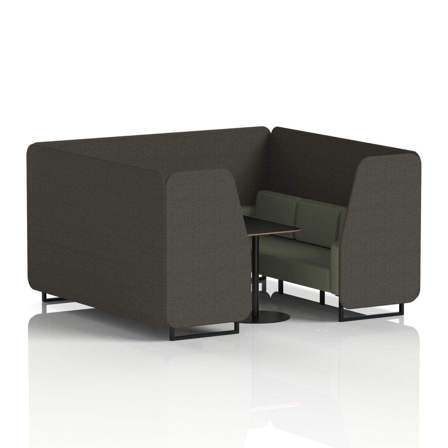 Brixworth 6 Seater Booth With Black Legs And Black Table With Black Leg In Main Line Flax Fabric - Temple Panels And Monument Sofa