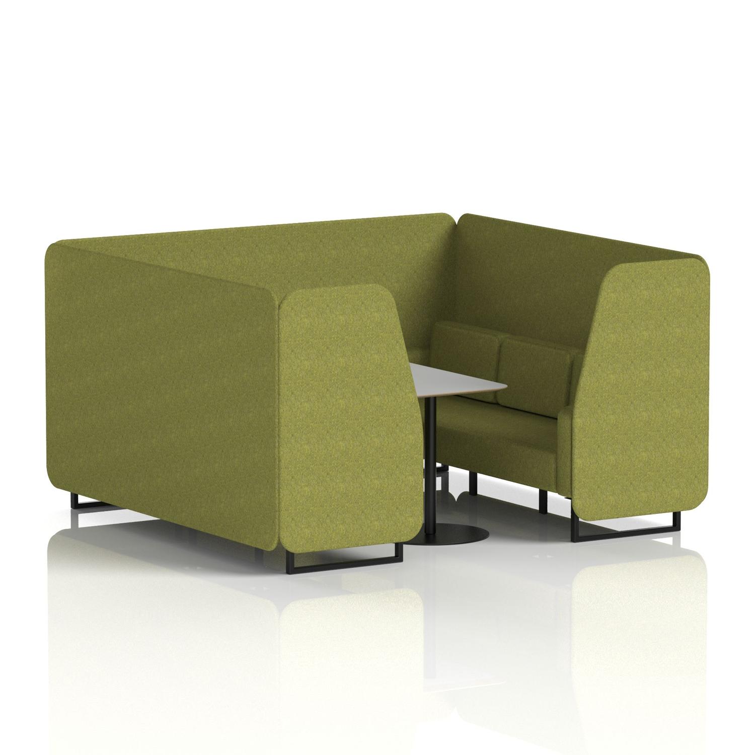 Brixworth 6 Seater Booth With Black Legs And Grey Table With Black Leg In Rivet Fabric - Olive Panels And Sofa
