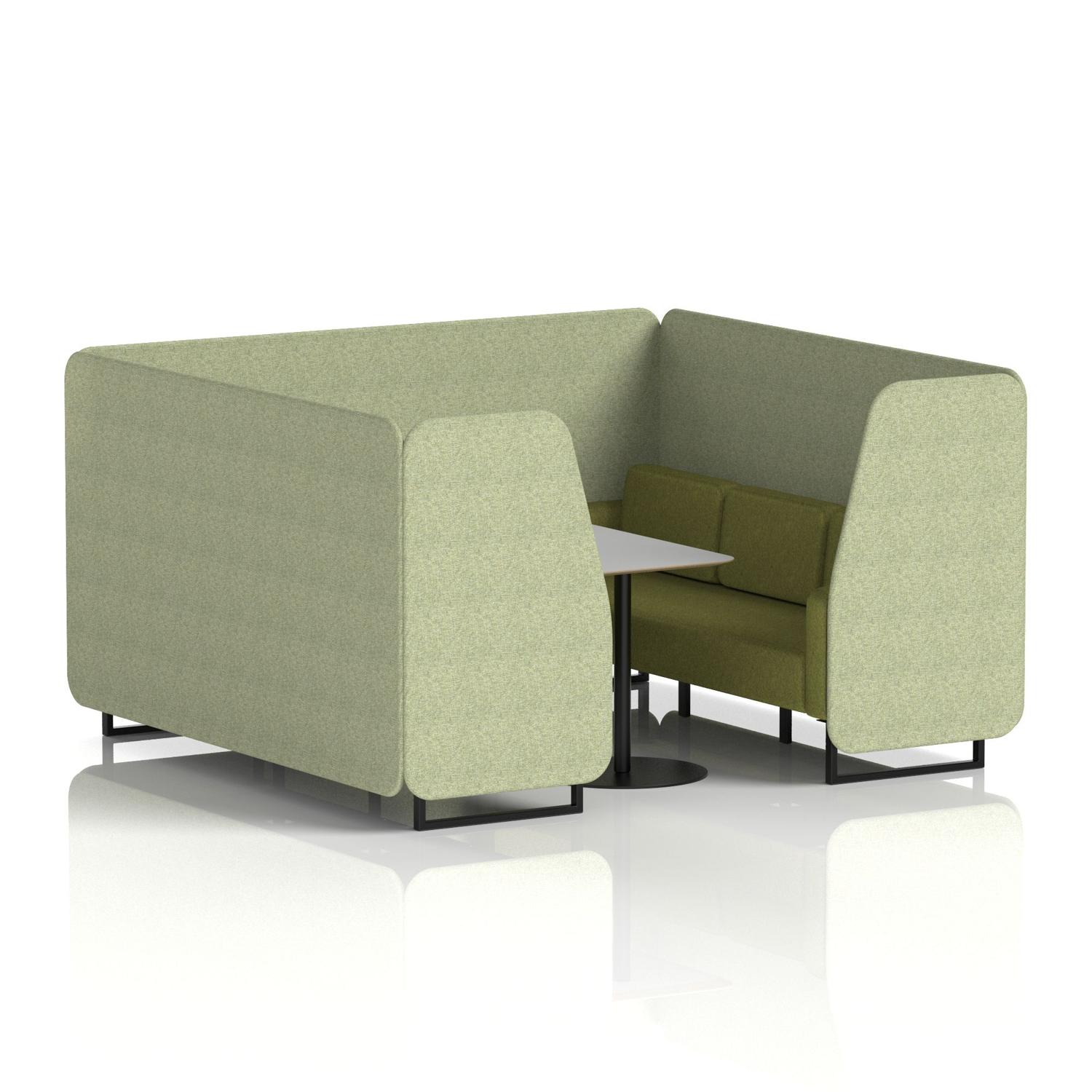 Brixworth 6 Seater Booth With Black Legs And Grey Table With Black Leg In Rivet Fabric - Burnish Panels And Olive Sofa