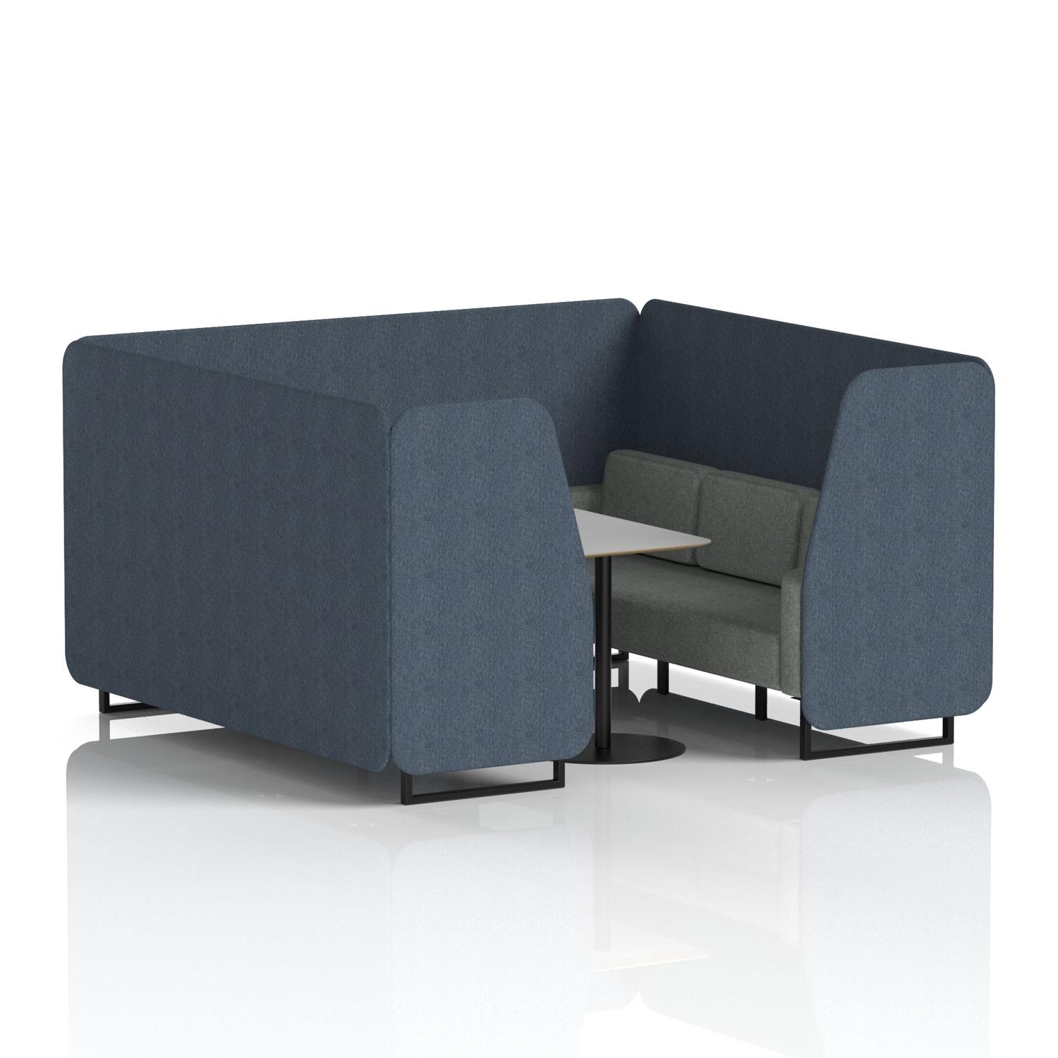 Brixworth 6 Seater Booth With Black Legs And Grey Table With Black Leg In Rivet Fabric - Crucible Panels And Prime Sofa