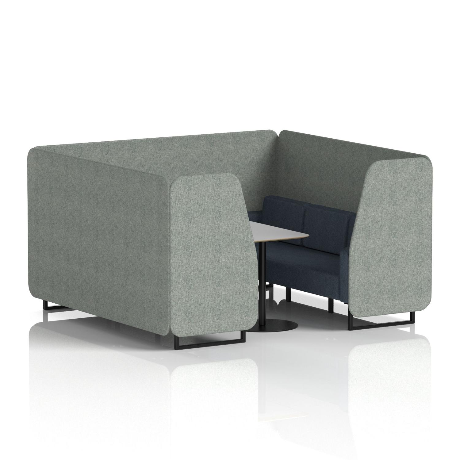 Brixworth 6 Seater Booth With Black Legs And Grey Table With Black Leg In Rivet Fabric - Prime Panels And Crucible Sofa