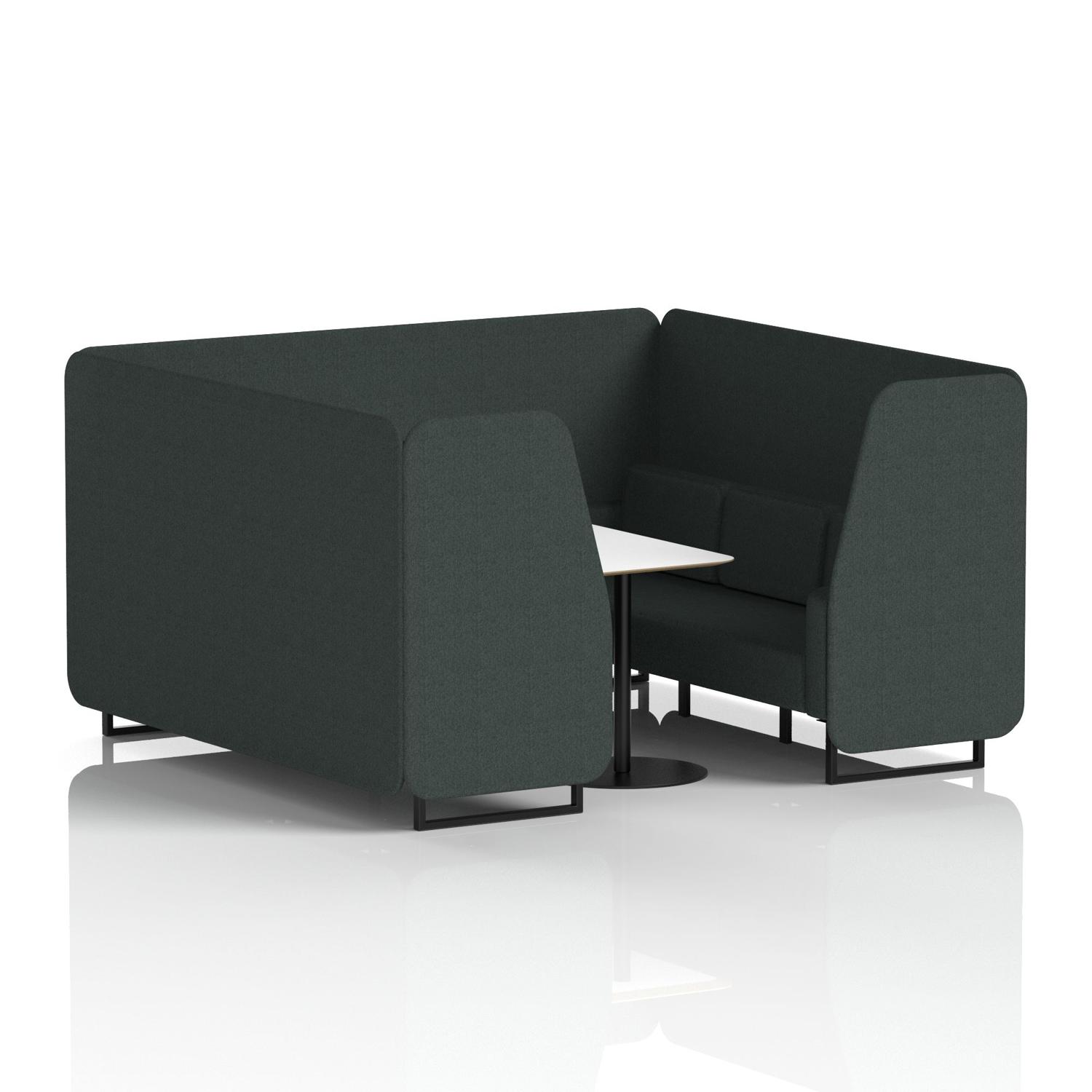 Brixworth 6 Seater Booth With Black Legs And White Table With Black Leg In Rivet Fabric - Charcoal Panels And Sofa
