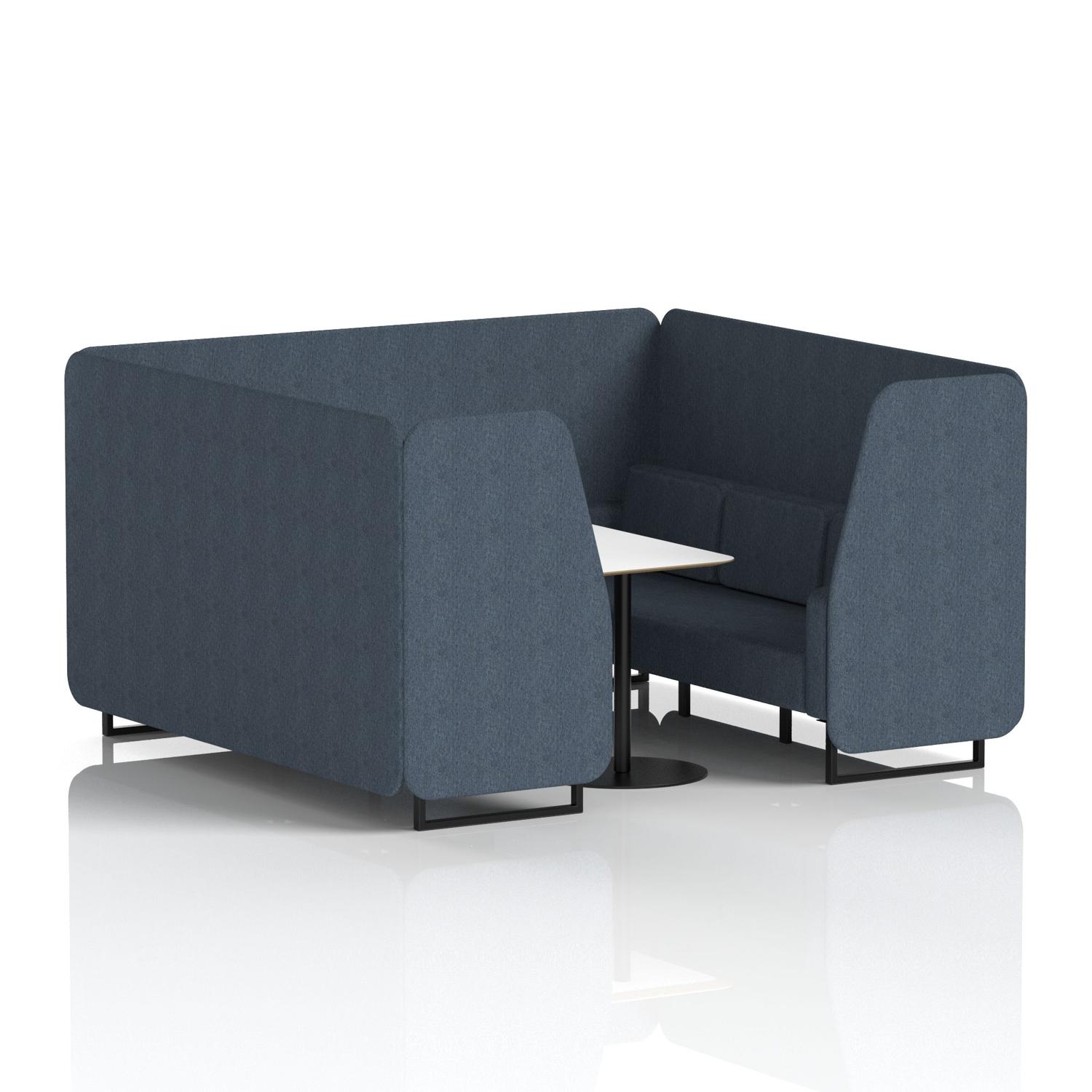 Brixworth 6 Seater Booth With Black Legs And White Table With Black Leg In Rivet Fabric - Crucible Panels And Sofa