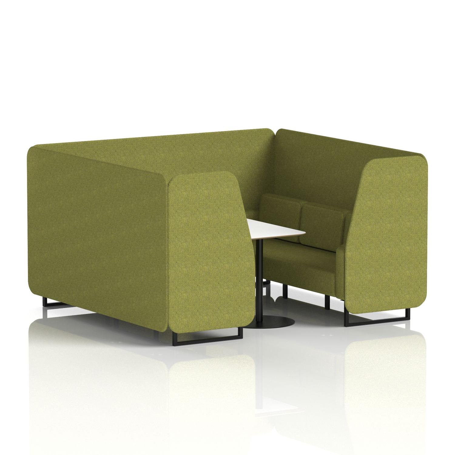 Brixworth 6 Seater Booth With Black Legs And White Table With Black Leg In Rivet Fabric - Olive Panels And Sofa