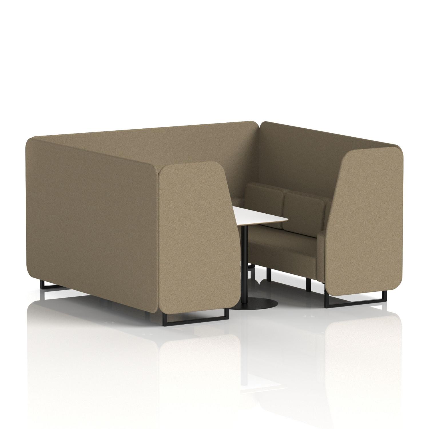 Brixworth 6 Seater Booth With Black Legs And White Table With Black Leg In Main Line Flax Fabric - Bank Panels And Sofa