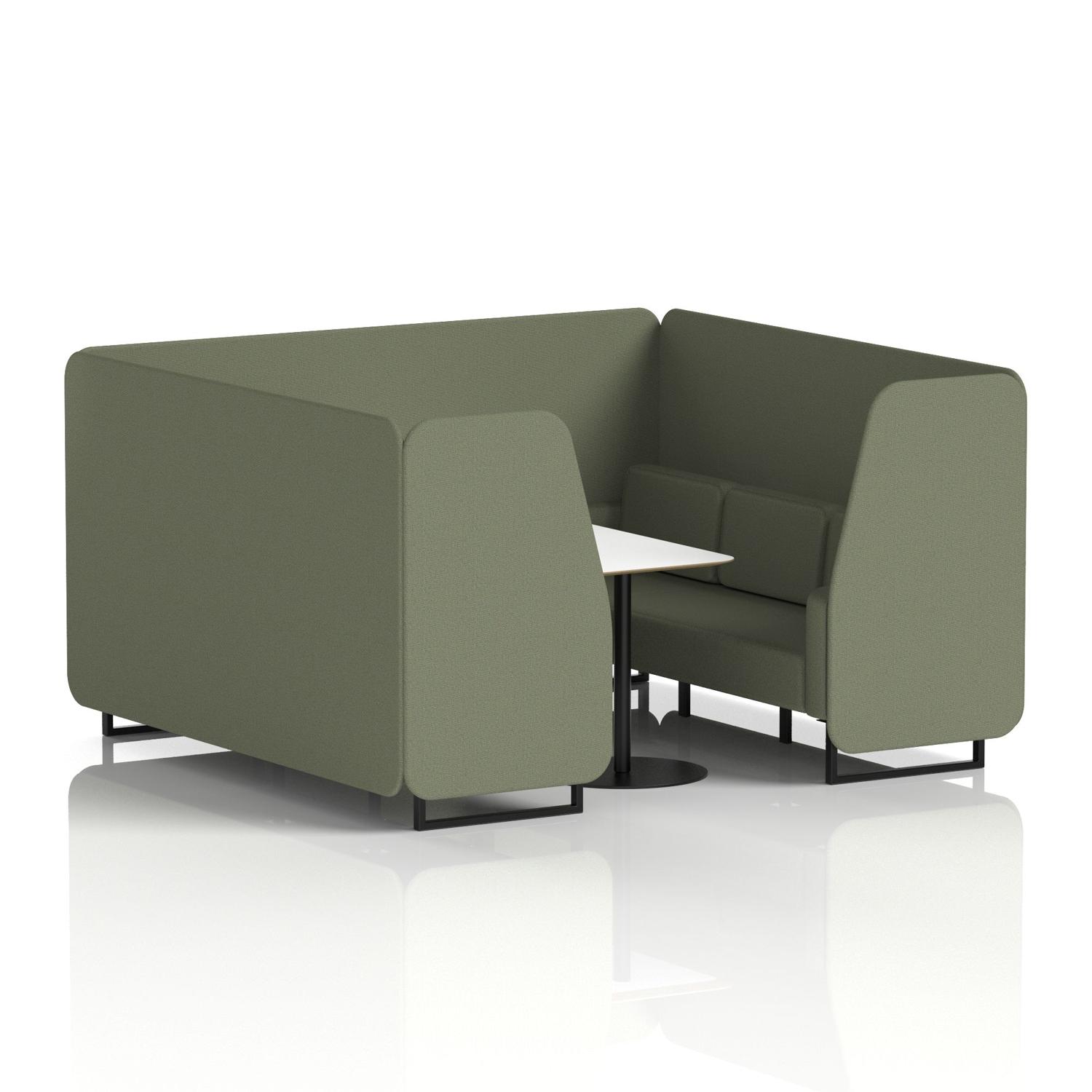 Brixworth 6 Seater Booth With Black Legs And White Table With Black Leg In Main Line Flax Fabric - Monument Panels And Sofa