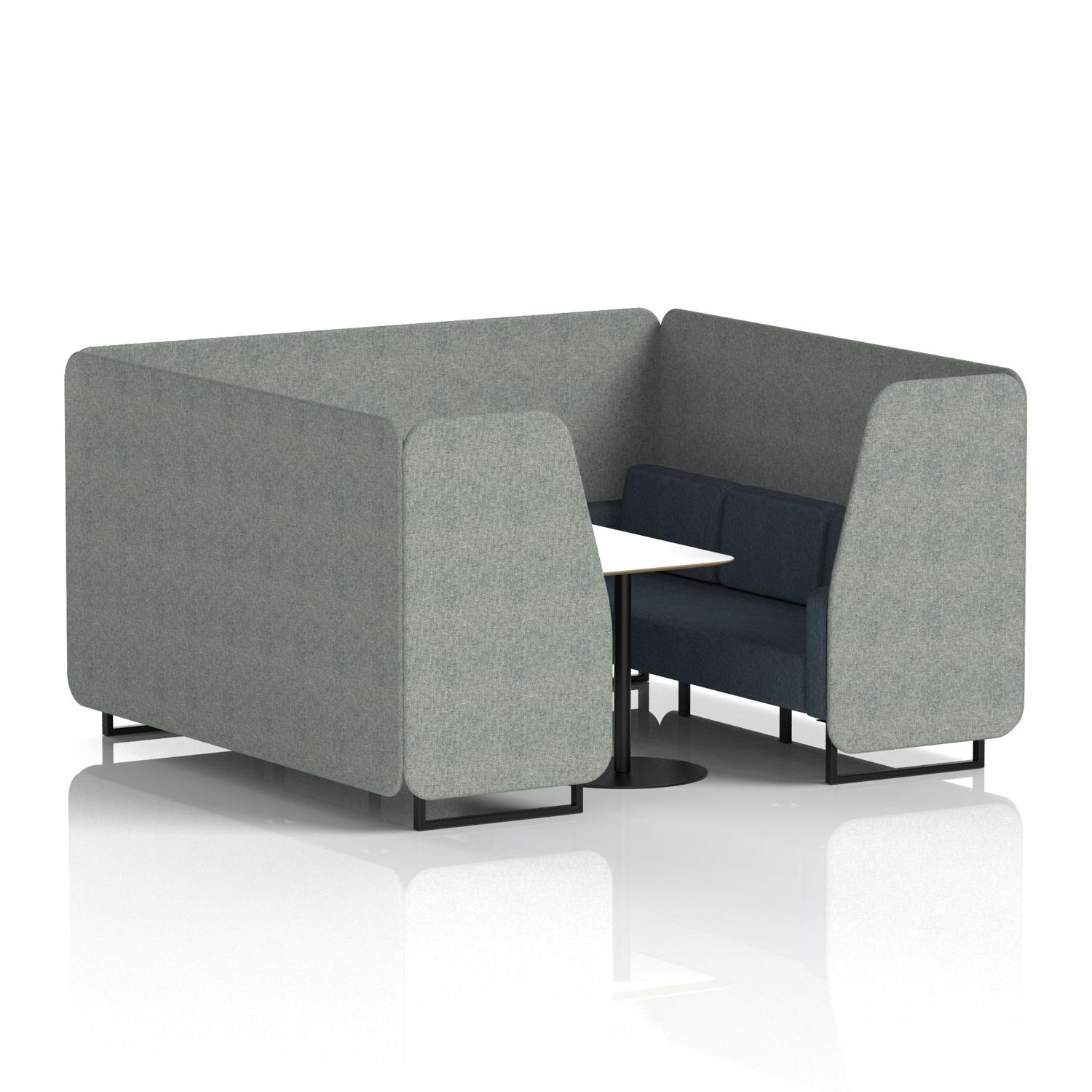 Brixworth 6 Seater Booth With Black Legs And White Table With Black Leg In Rivet Fabric - Prime Panels And Crucible Sofa