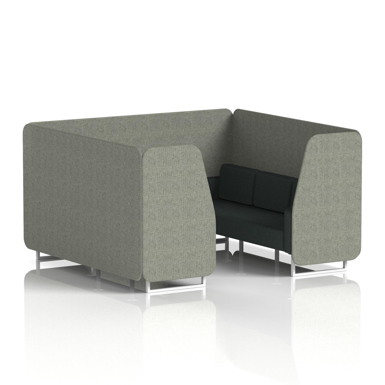 Brixworth 6 Seater Booth With White Legs In Rivet Fabric - Vitreous Panels And Charcoal Sofa