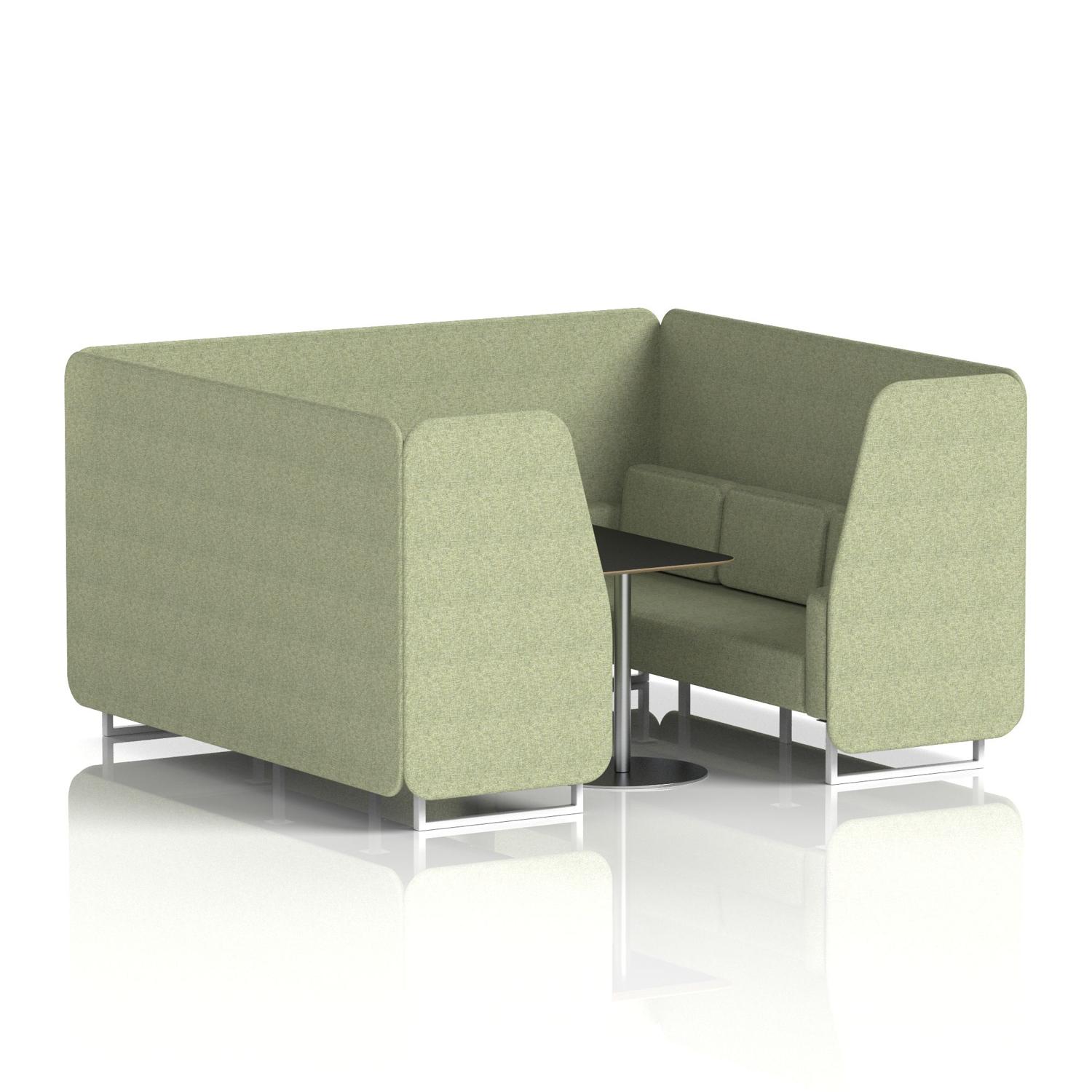 Brixworth 6 Seater Booth With White Legs And Black Table With Silver Leg In Rivet Fabric - Burnish Panels And Sofa