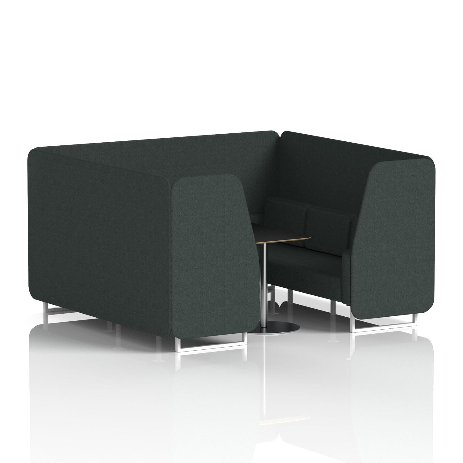Brixworth 6 Seater Booth With White Legs And Black Table With Silver Leg In Rivet Fabric - Charcoal Panels And Sofa