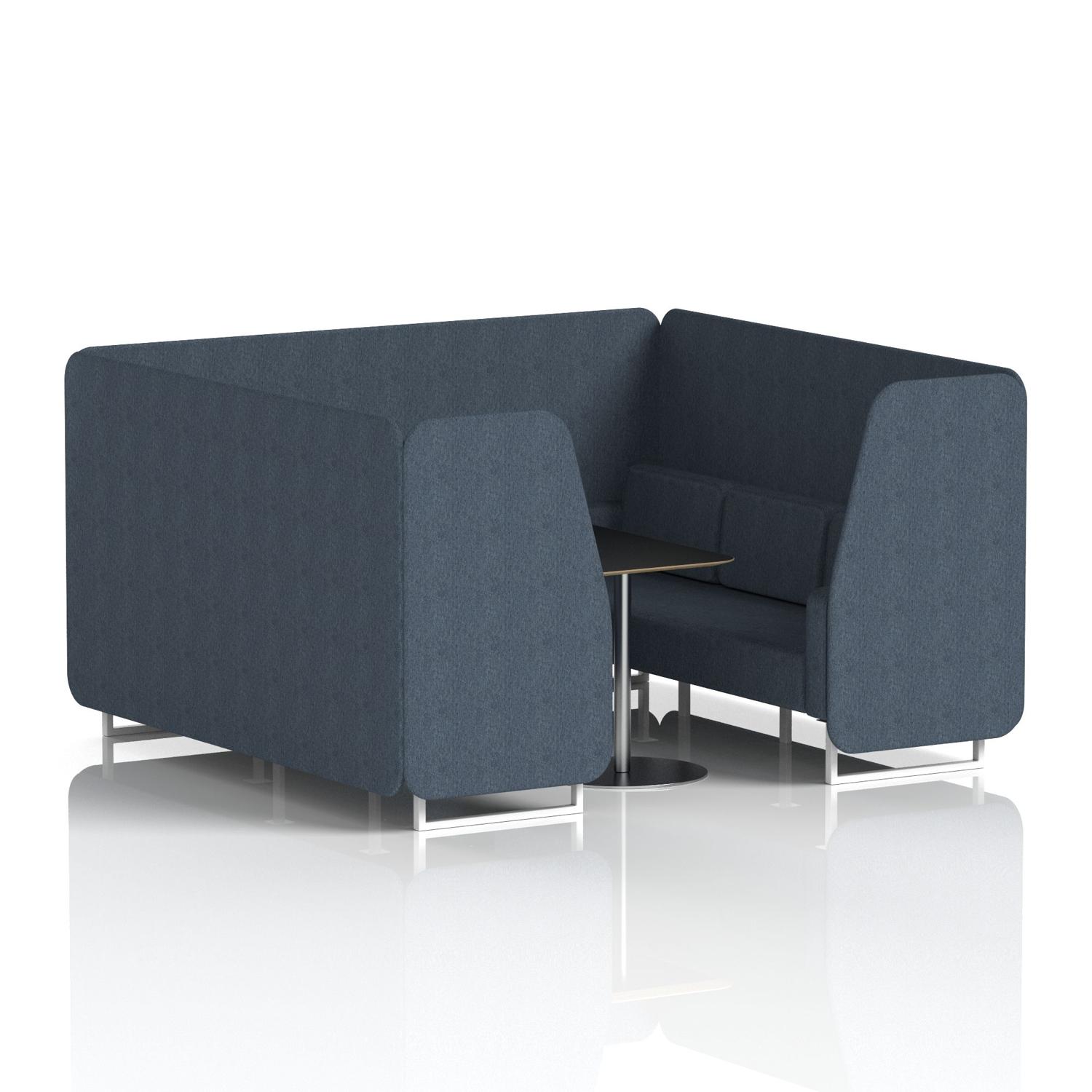Brixworth 6 Seater Booth With White Legs And Black Table With Silver Leg In Rivet Fabric - Crucible Panels And Sofa