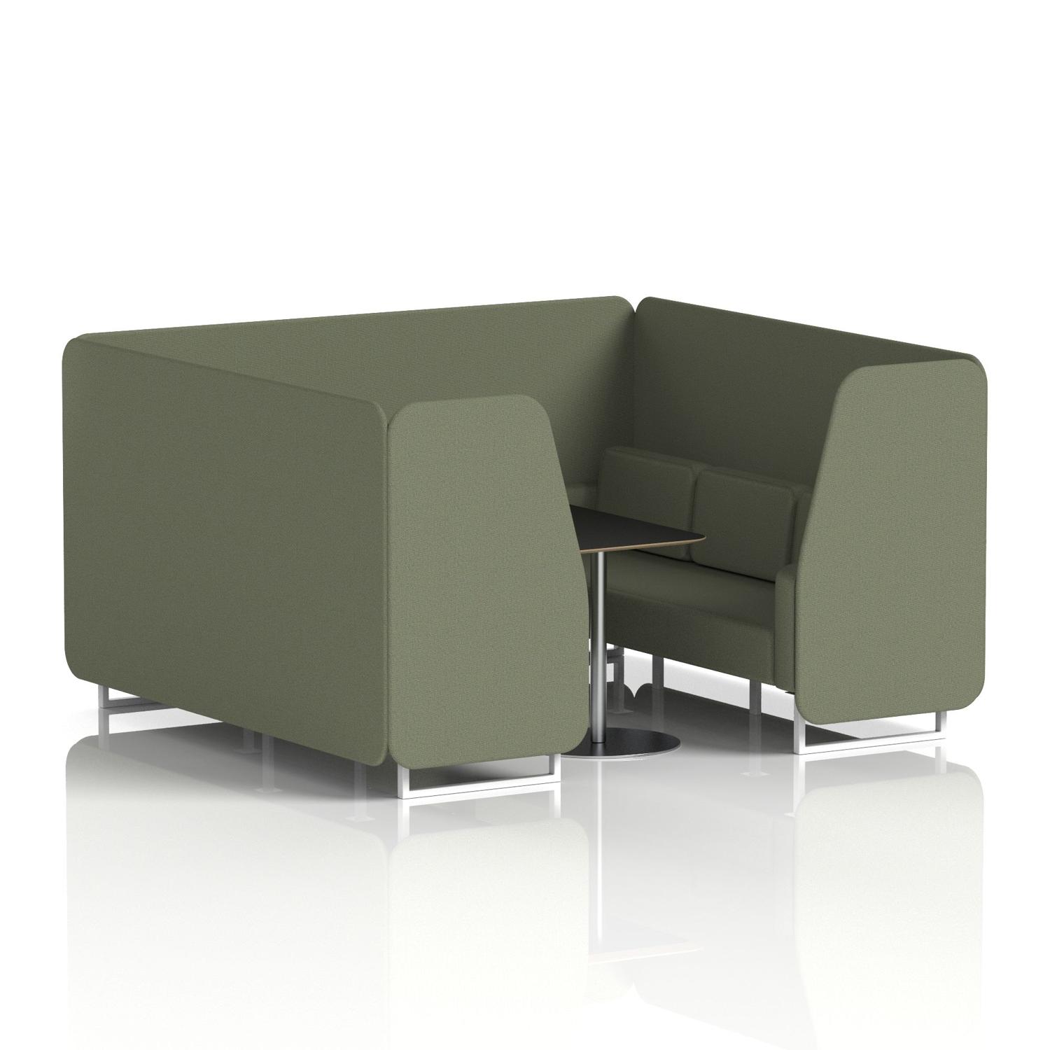 Brixworth 6 Seater Booth With White Legs And Black Table With Silver Leg In Main Line Flax Fabric - Monument Panels And Sofa