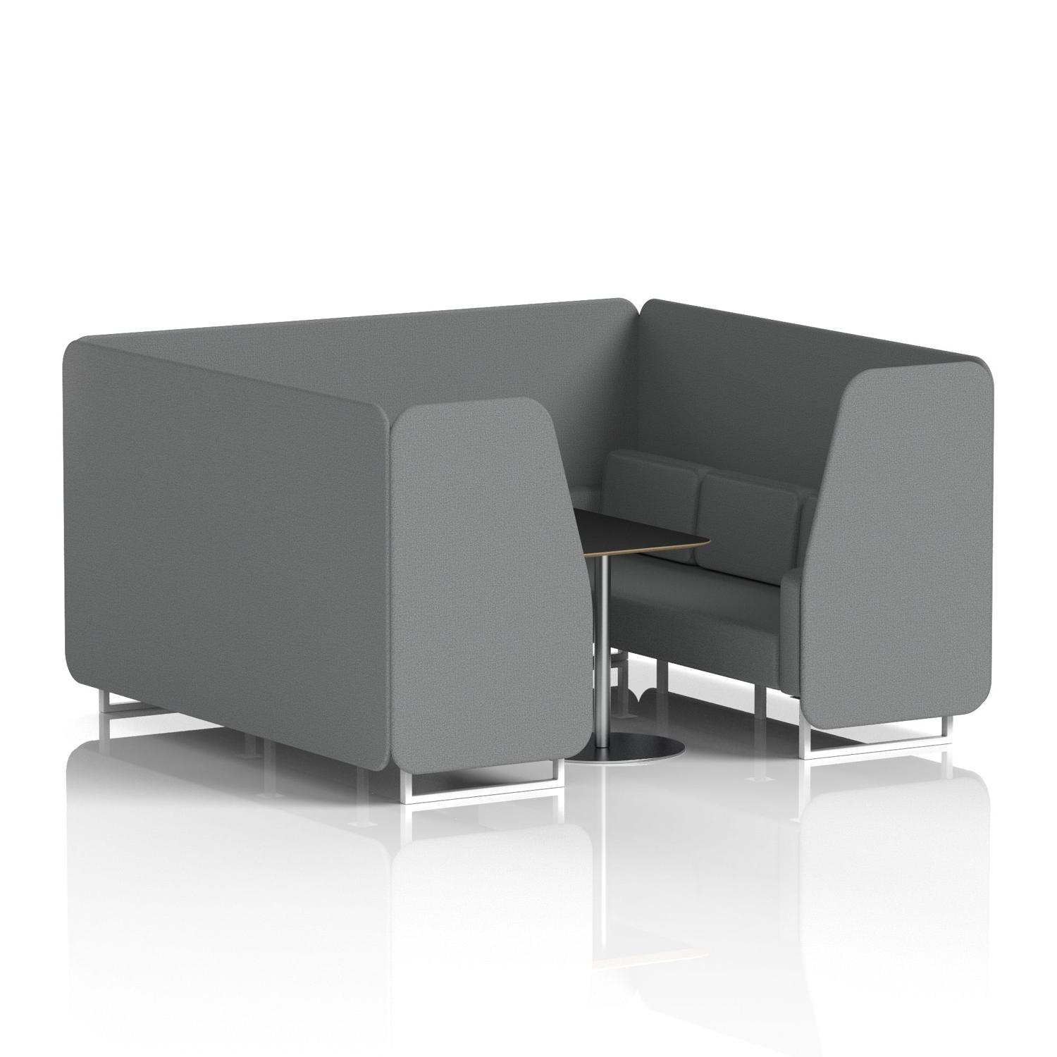 Brixworth 6 Seater Booth With White Legs And Black Table With Silver Leg In Synergy Fabric - Partner Panels And Sofa
