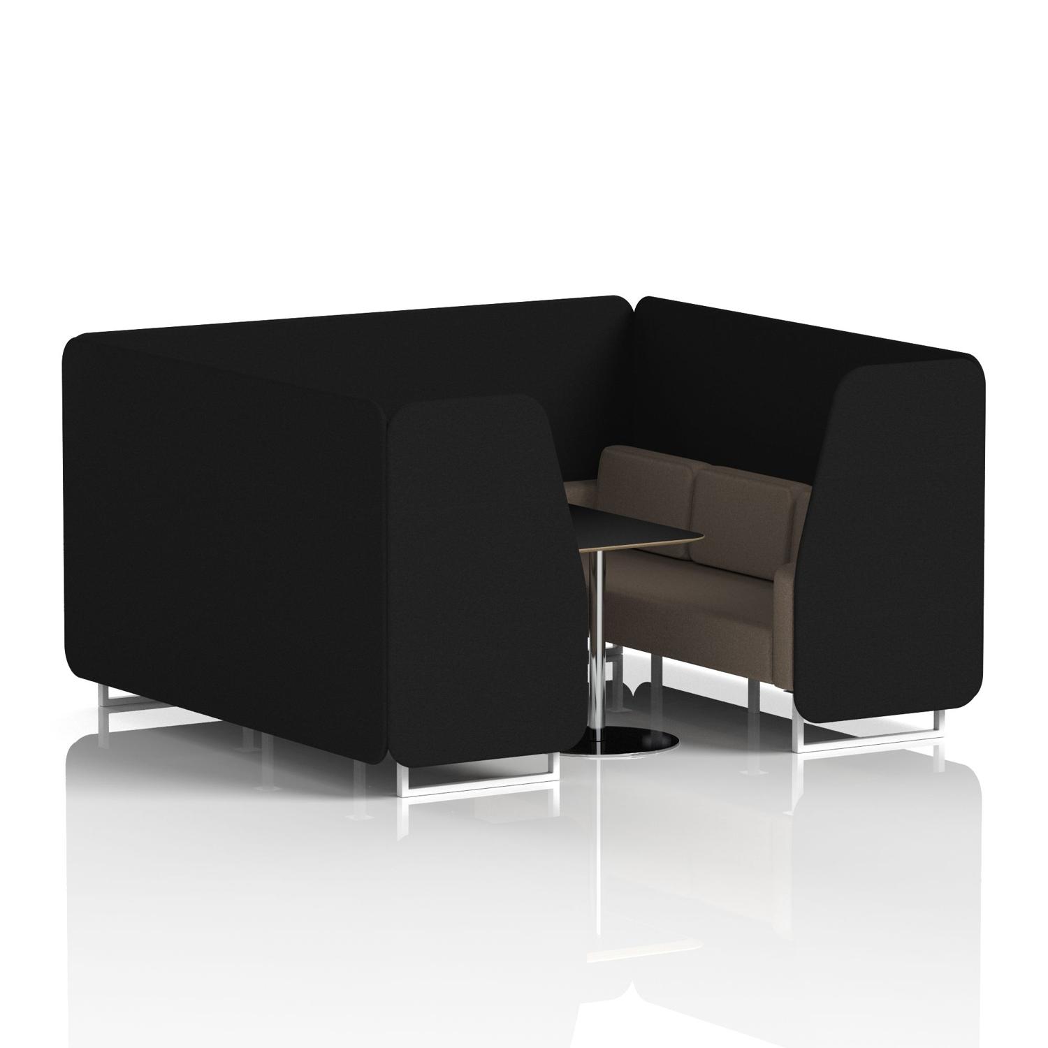 Brixworth 6 Seater Booth With White Legs And Black Table With Silver Leg In X2 Fabric - Diameter Panels And Theory Sofa