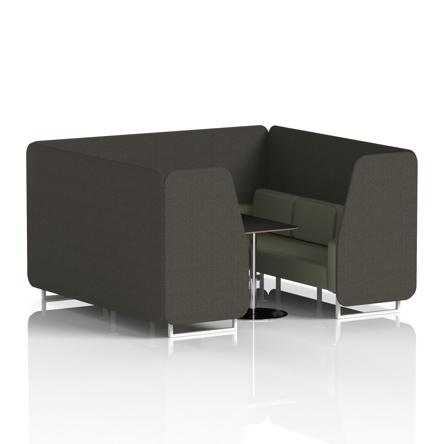 Brixworth 6 Seater Booth With White Legs And Black Table With Silver Leg In Main Line Flax Fabric - Temple Panels And Monument Sofa