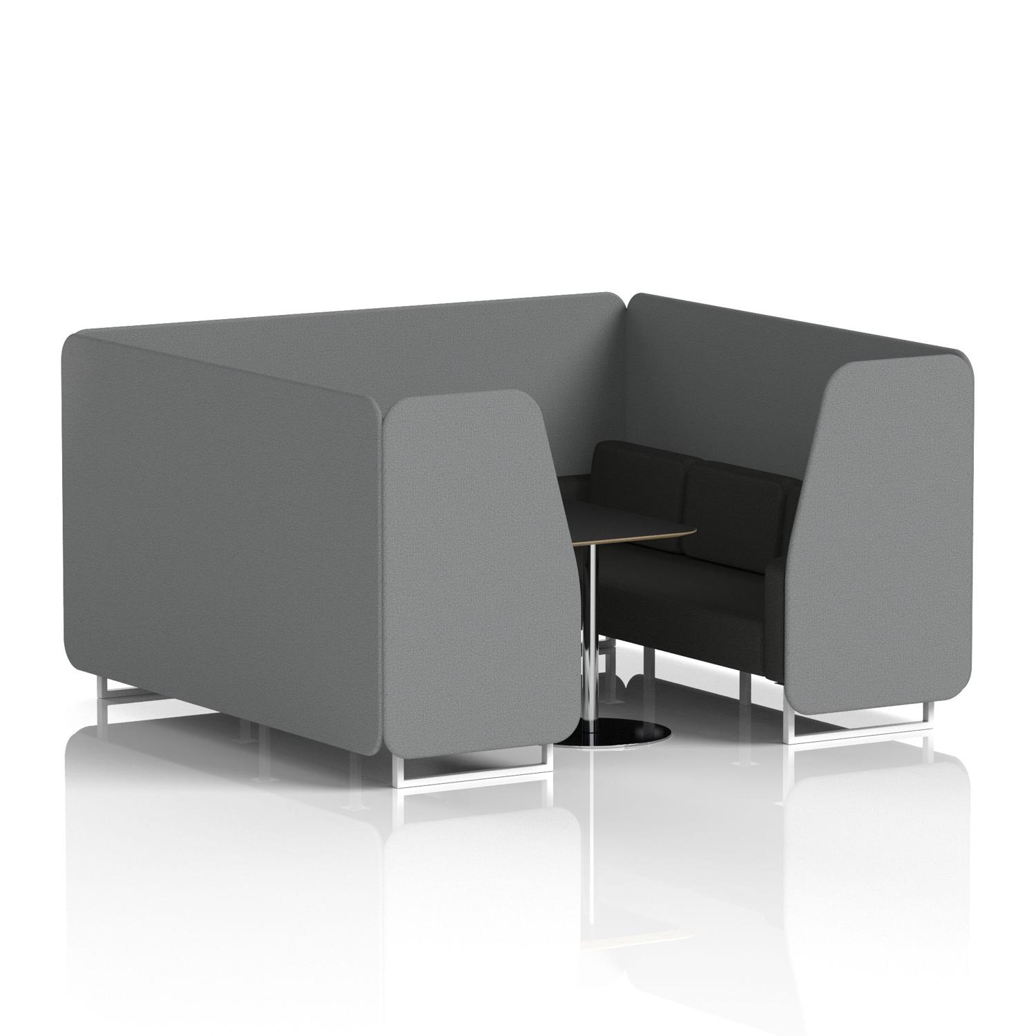 Brixworth 6 Seater Booth With White Legs And Black Table With Silver Leg In Synergy Fabric - Partner Panels And Mix Sofa