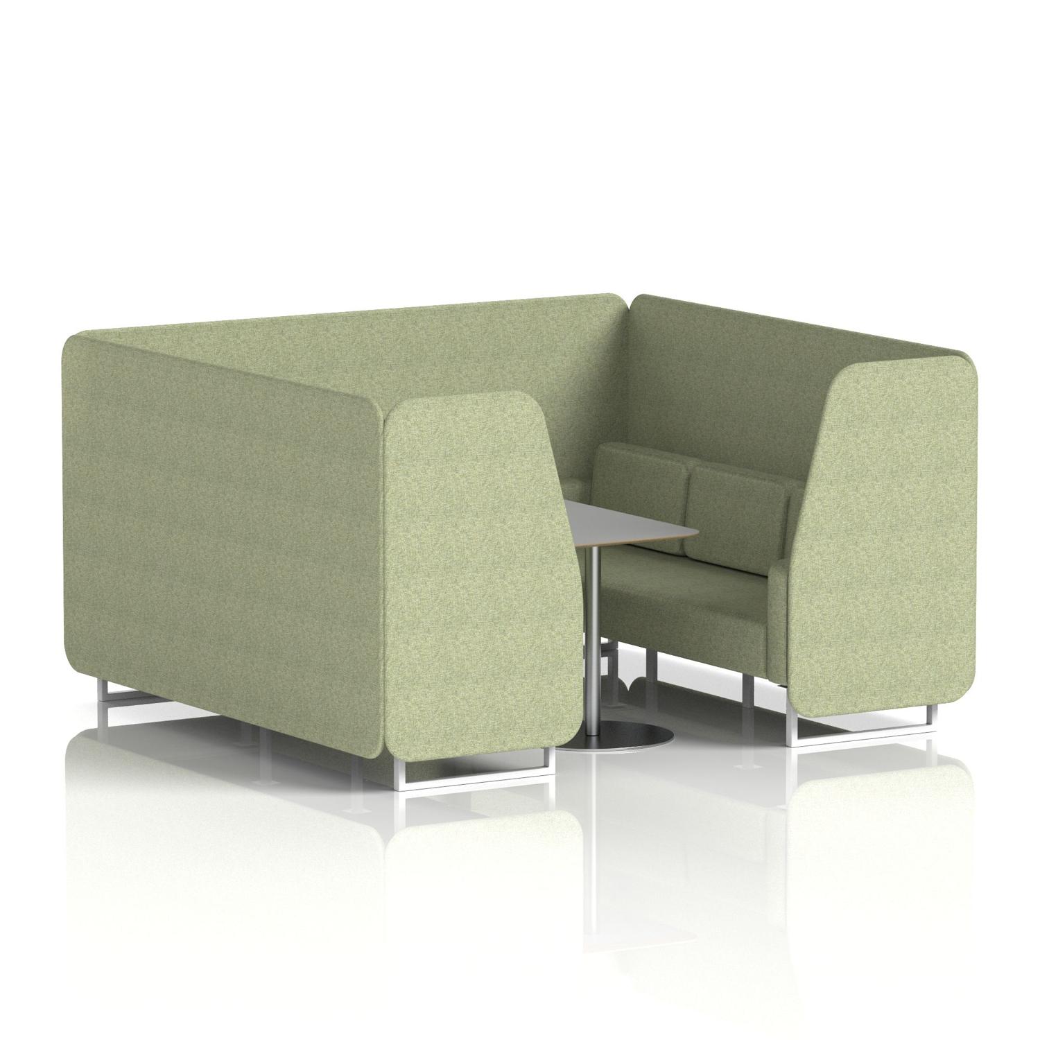 Brixworth 6 Seater Booth With White Legs And Grey Table With Silver Leg In Rivet Fabric - Burnish Panels And Sofa