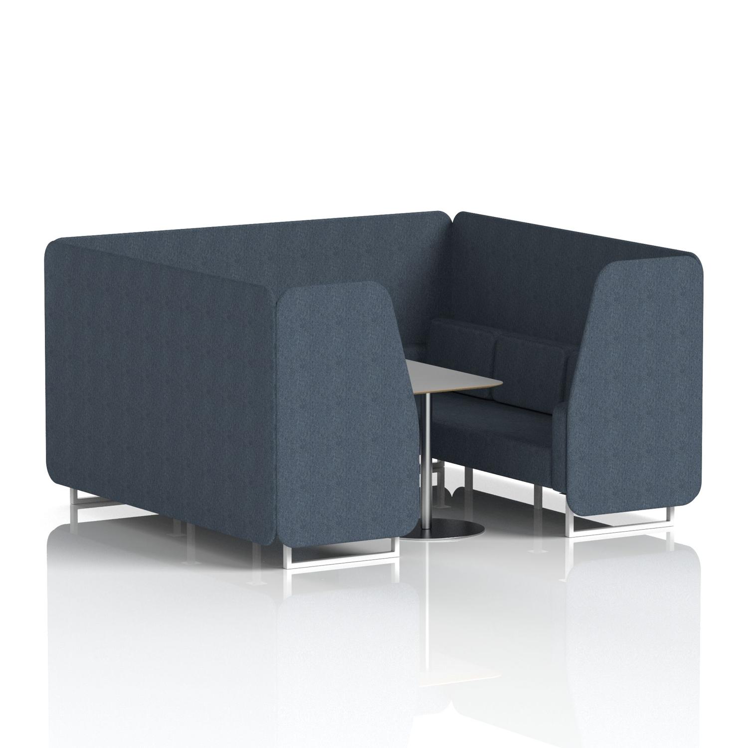 Brixworth 6 Seater Booth With White Legs And Grey Table With Silver Leg In Rivet Fabric - Crucible Panels And Sofa