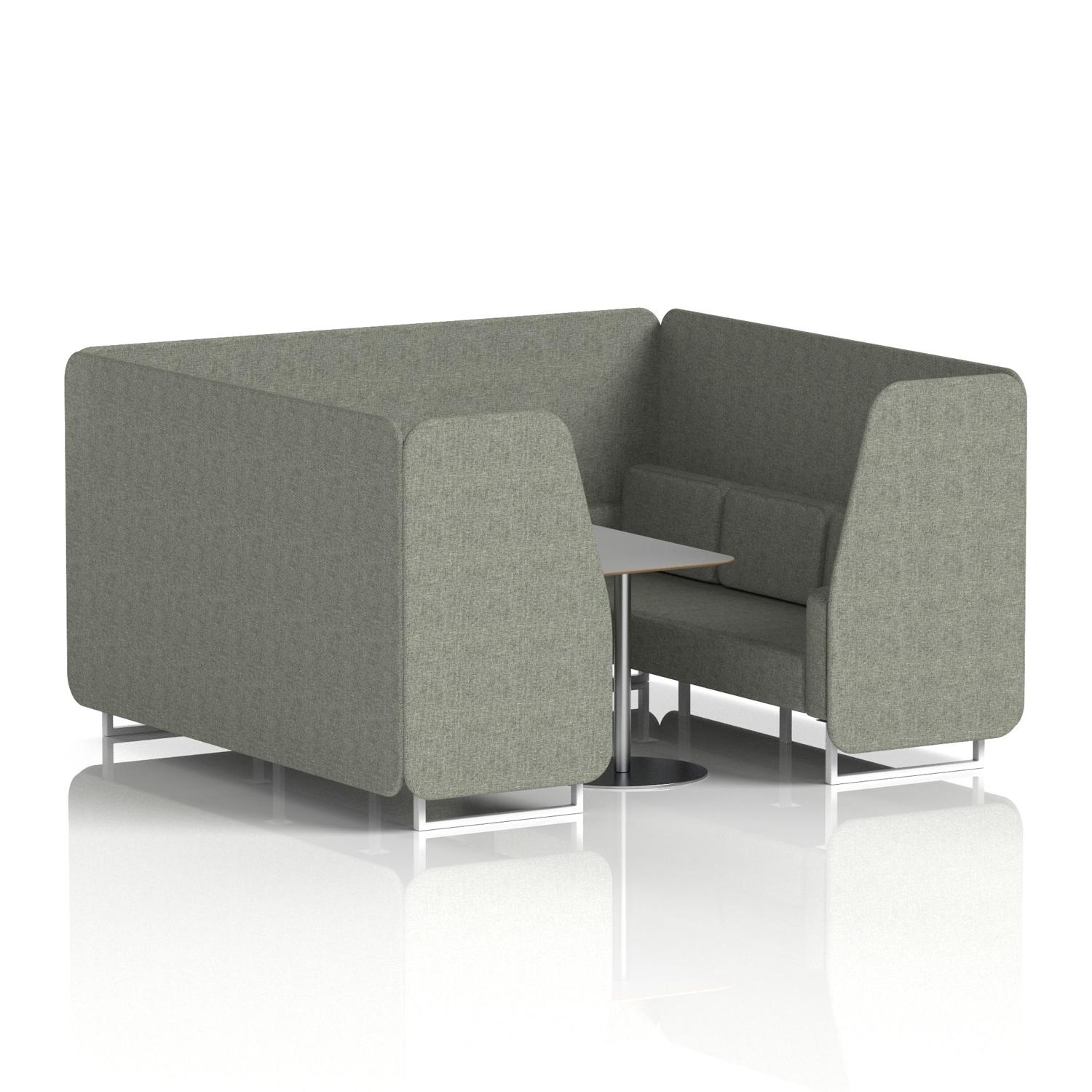 Brixworth 6 Seater Booth With White Legs And Grey Table With Silver Leg In Rivet Fabric - Vitreous Panels And Sofa
