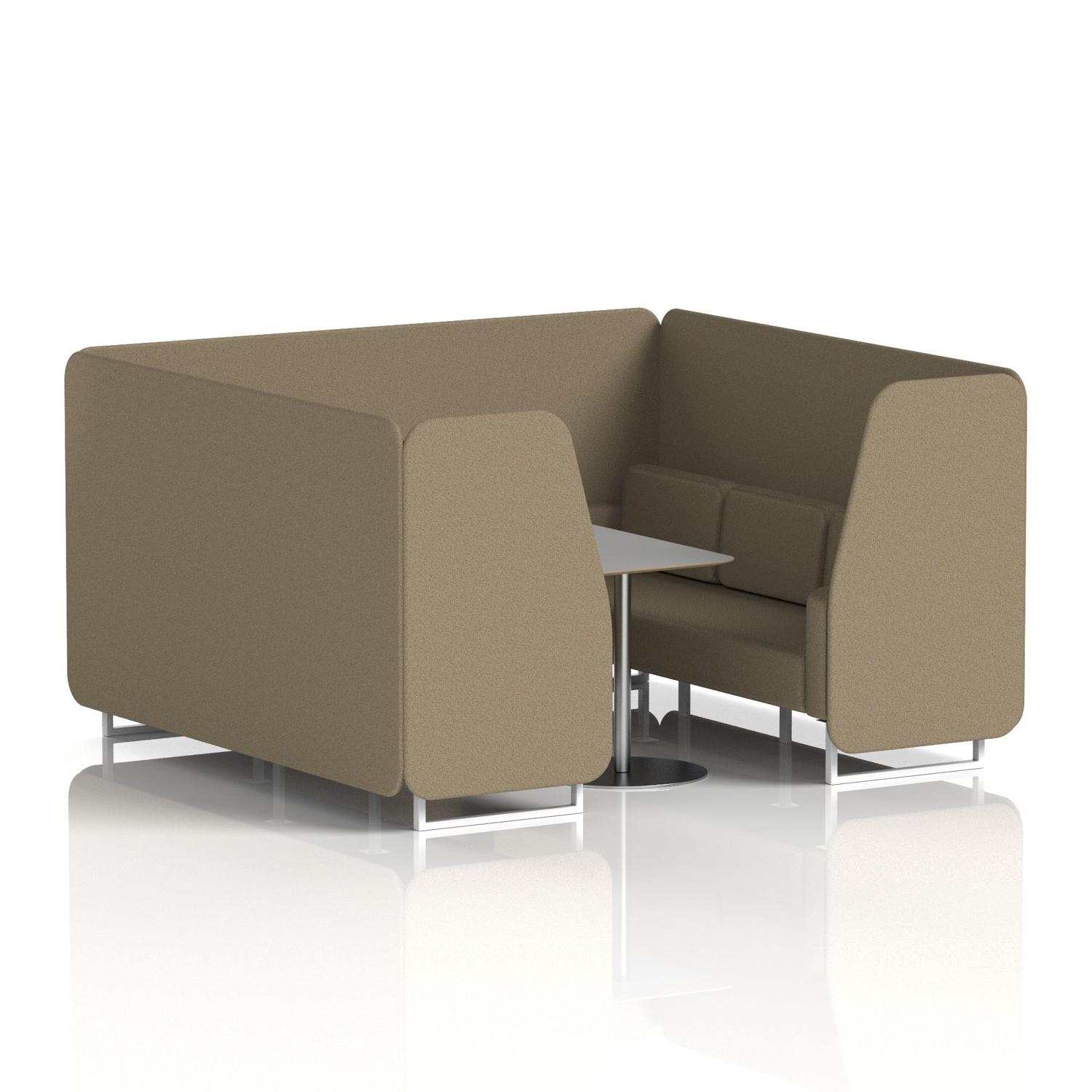Brixworth 6 Seater Booth With White Legs And Grey Table With Silver Leg In Main Line Flax Fabric - Bank Panels And Sofa