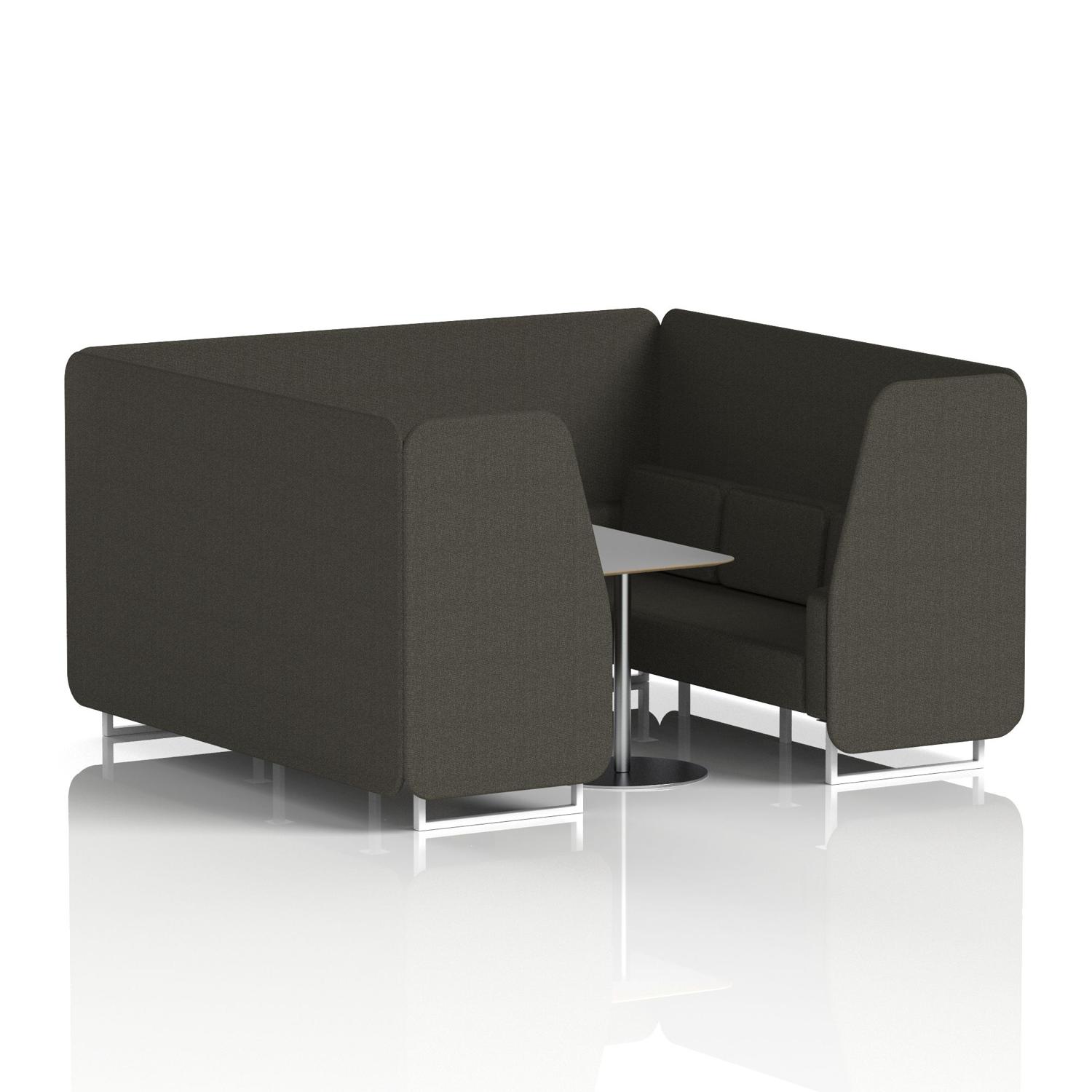 Brixworth 6 Seater Booth With White Legs And Grey Table With Silver Leg In Main Line Flax Fabric - Temple Panels And Sofa