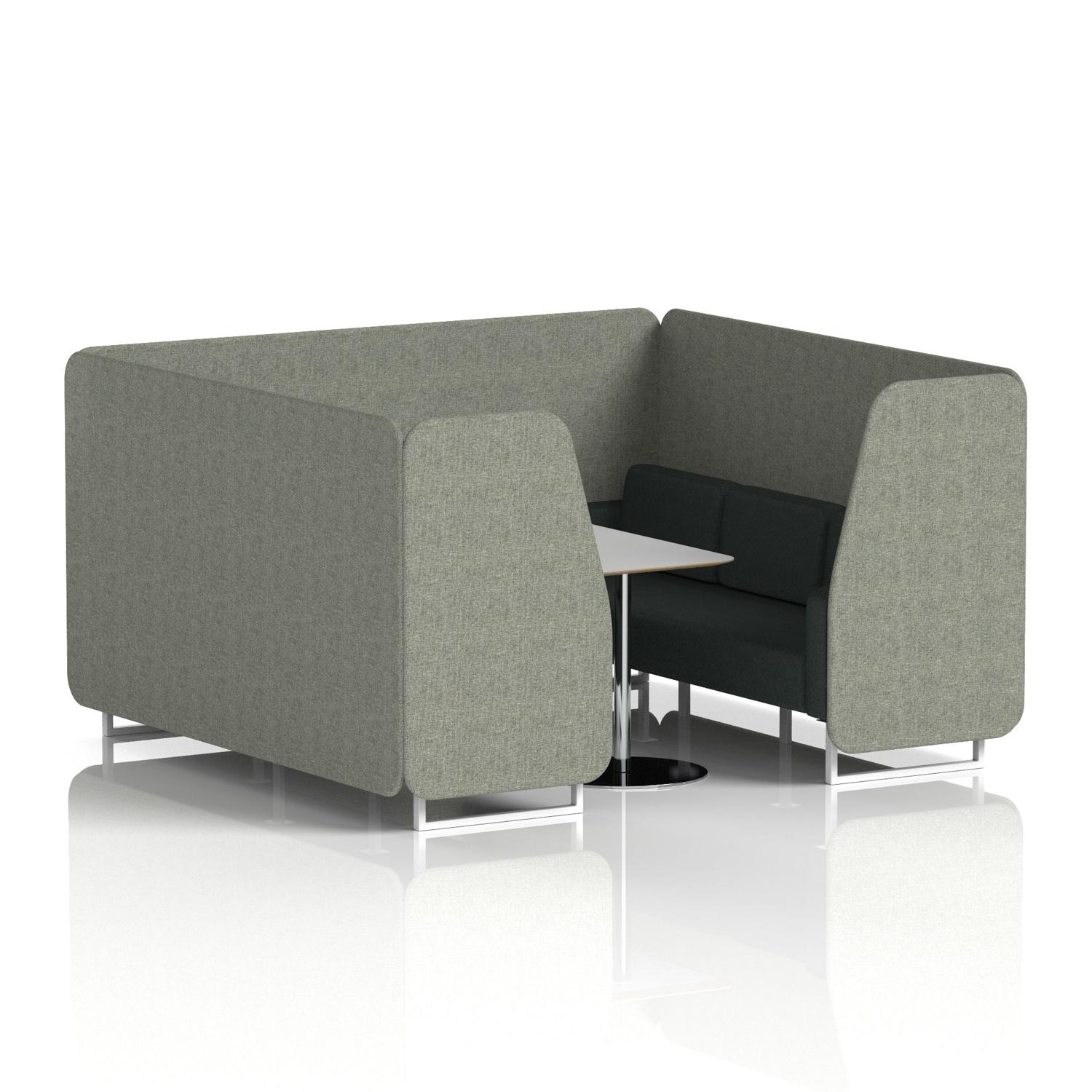 Brixworth 6 Seater Booth With White Legs And Grey Table With Silver Leg In Rivet Fabric - Vitreous Panels And Charcoal Sofa