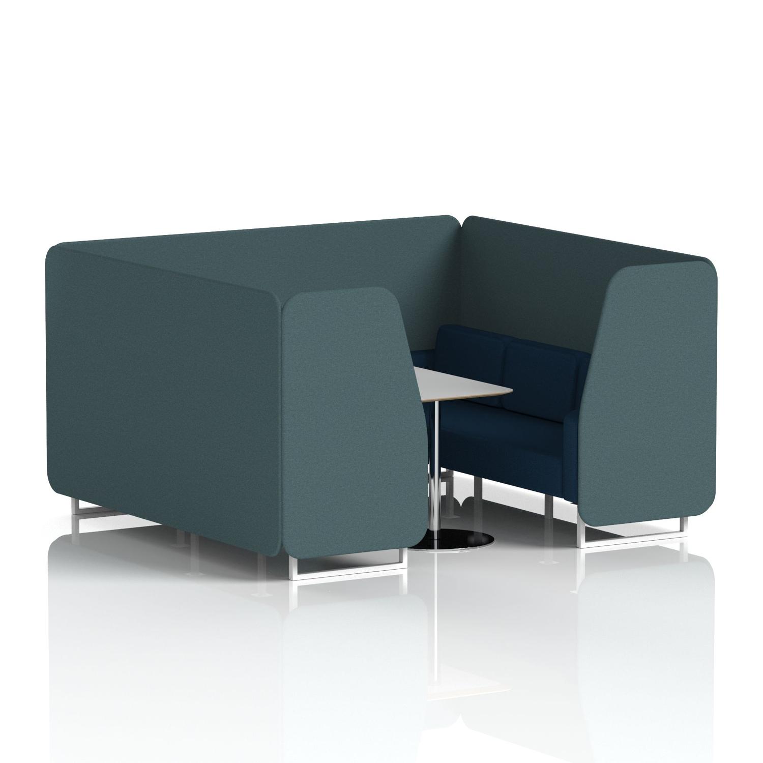 Brixworth 6 Seater Booth With White Legs And Grey Table With Silver Leg In X2 Fabric - Polygon Panels And Calculus Sofa