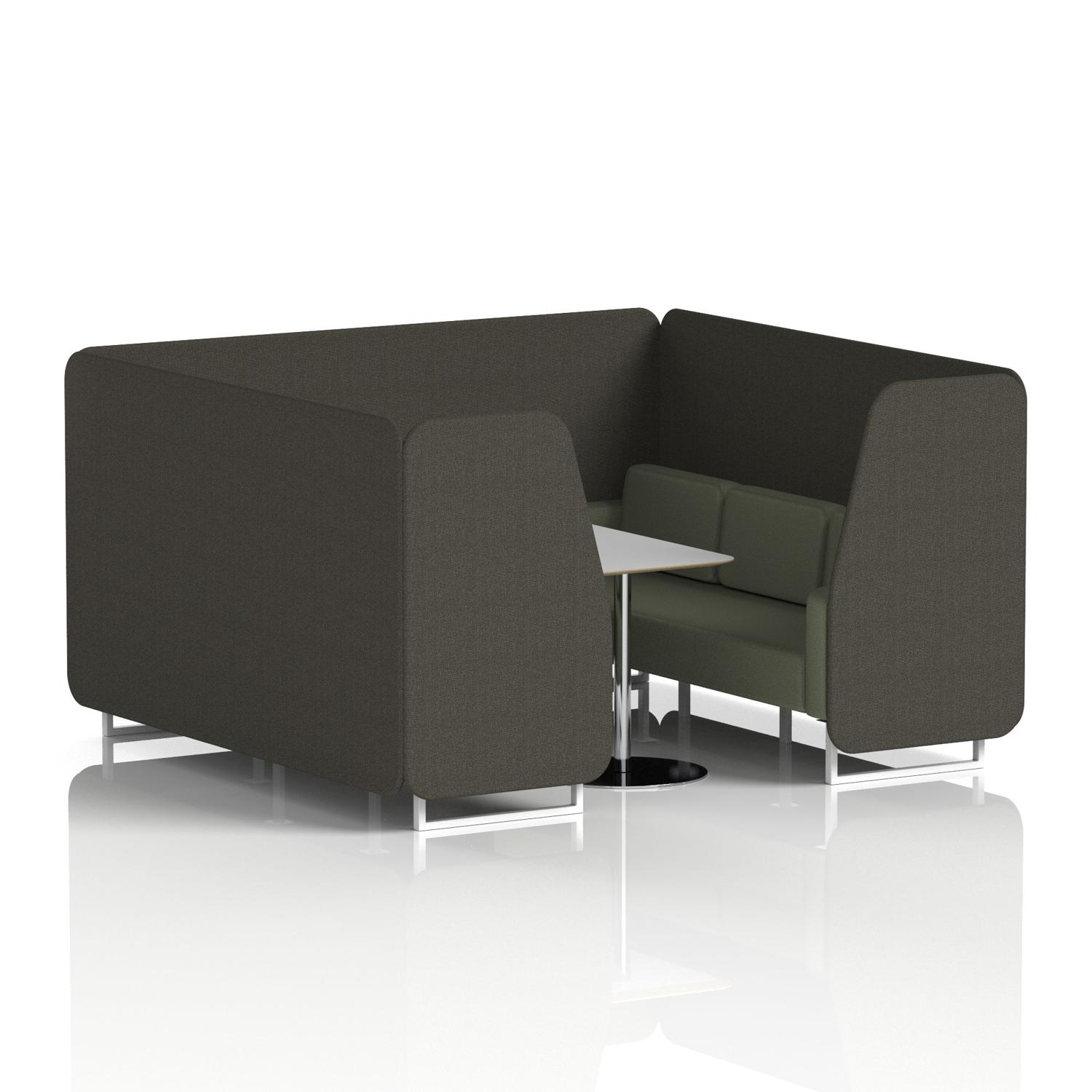 Brixworth 6 Seater Booth With White Legs And Grey Table With Silver Leg In Main Line Flax Fabric - Temple Panels And Monument Sofa