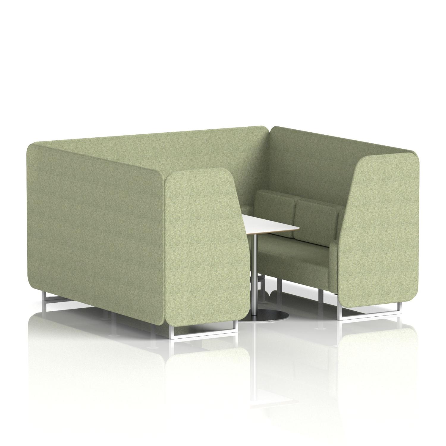Brixworth 6 Seater Booth With White Legs And White Table With Silver Leg In Rivet Fabric - Burnish Panels And Sofa