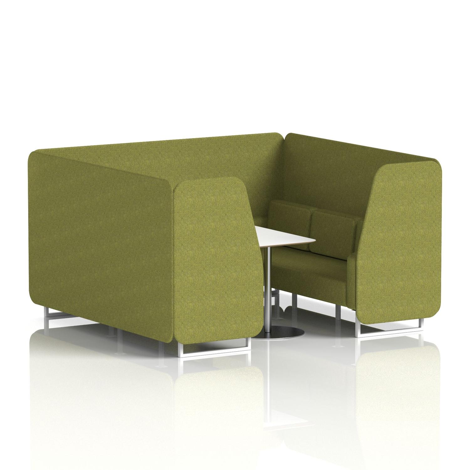 Brixworth 6 Seater Booth With White Legs And White Table With Silver Leg In Rivet Fabric - Olive Panels And Sofa