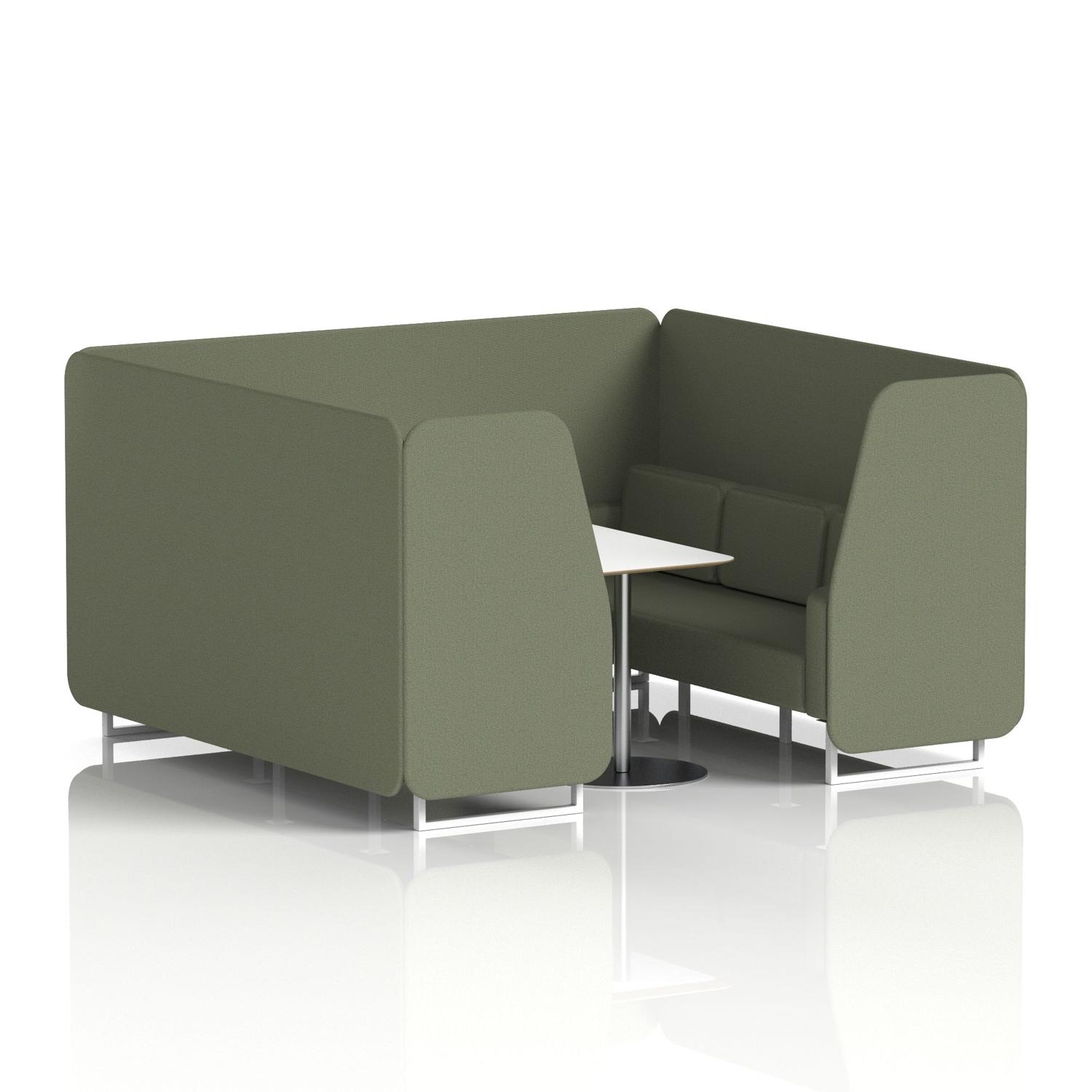 Brixworth 6 Seater Booth With White Legs And White Table With Silver Leg In Main Line Flax Fabric - Monument Panels And Sofa