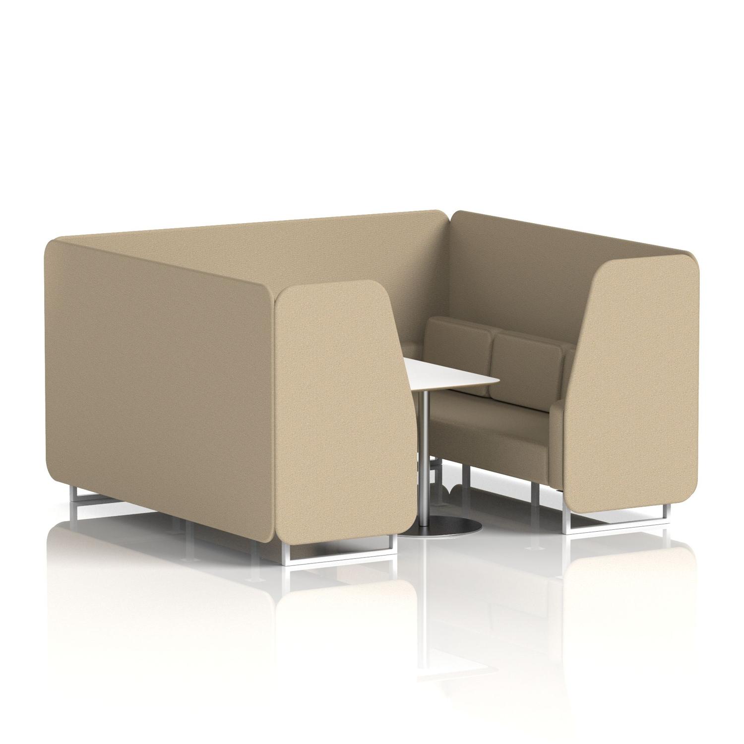 Brixworth 6 Seater Booth With White Legs And White Table With Silver Leg In Main Line Flax Fabric - Upminster Panels And Sofa