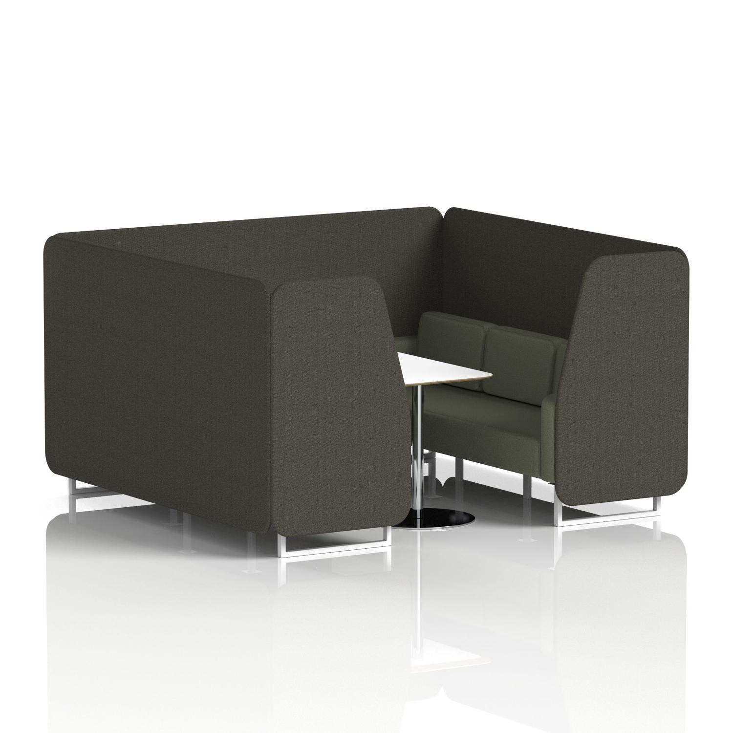 Brixworth 6 Seater Booth With White Legs And White Table With Silver Leg In Main Line Flax Fabric - Temple Panels And Monument Sofa