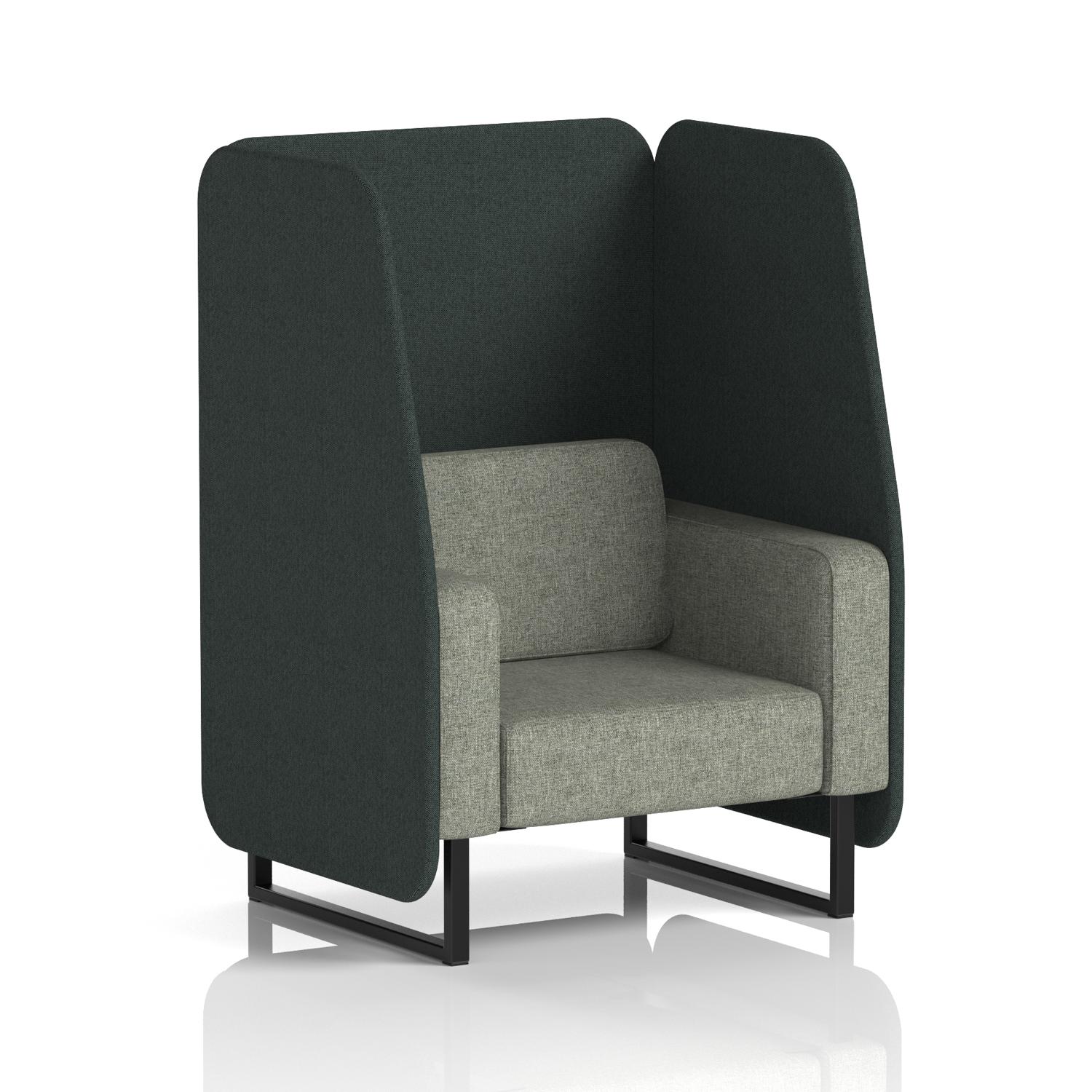 Brixworth 1 Seater Open Booth With Black Legs In Rivet Fabric - Charcoal Panels And Vitreous Sofa