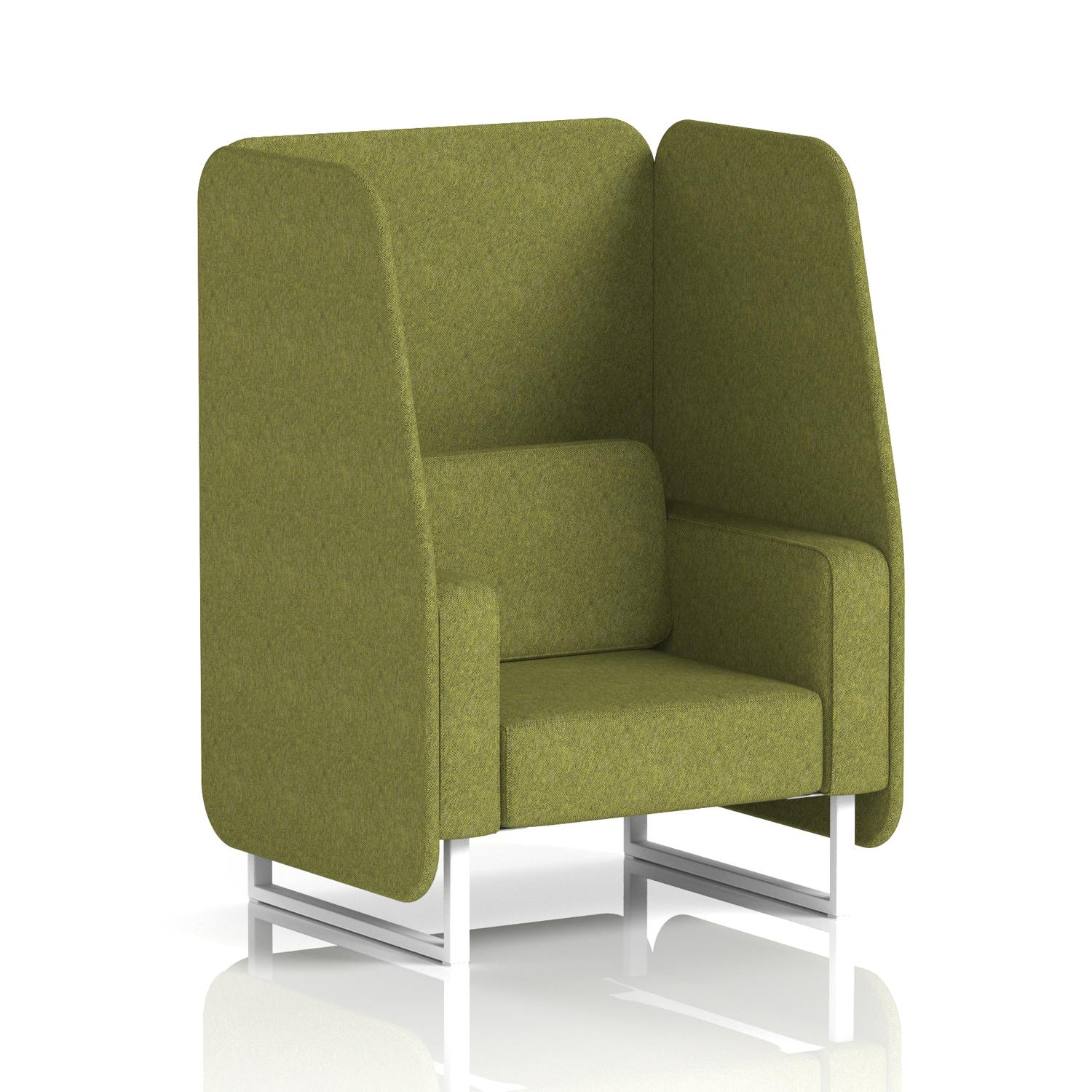 Brixworth 1 Seater Open Booth With White Legs In Rivet Fabric - Olive Panels And Sofa