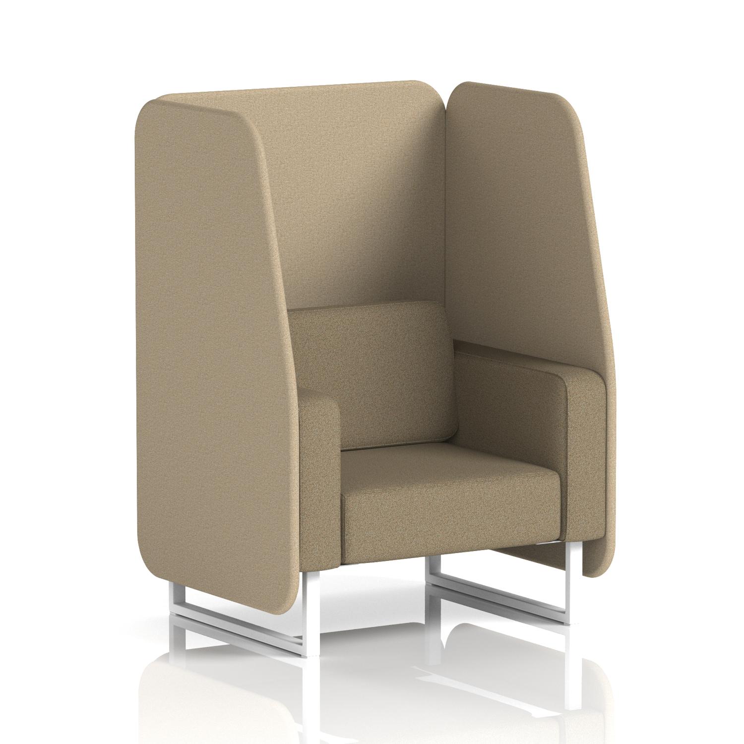 Brixworth 1 Seater Open Booth With White Legs In Main Line Flax Fabric - Upminster Panels And Bank Sofa