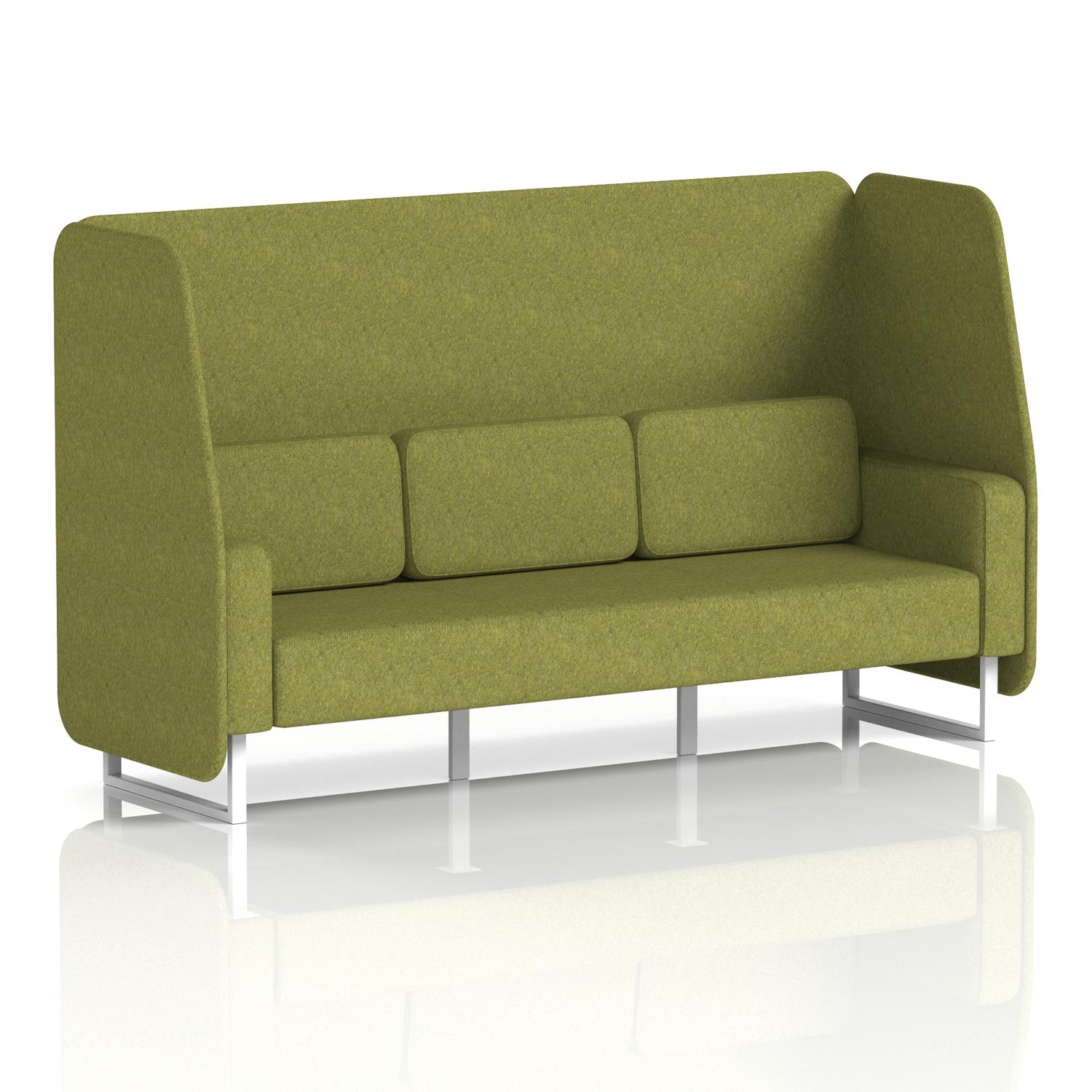 Brixworth 3 Seater Open Booth With White Legs In Rivet Fabric - Olive Panels And Sofa