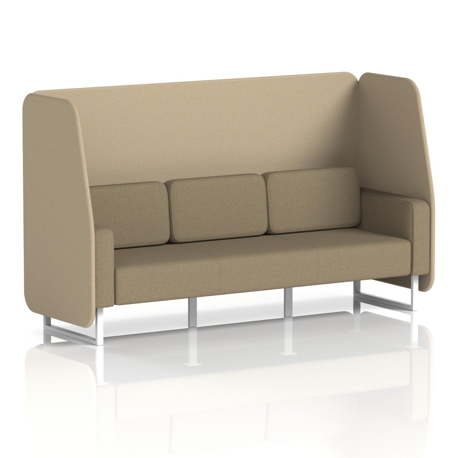 Brixworth 3 Seater Open Booth With White Legs In Main Line Flax Fabric - Upminster Panels And Bank Sofa