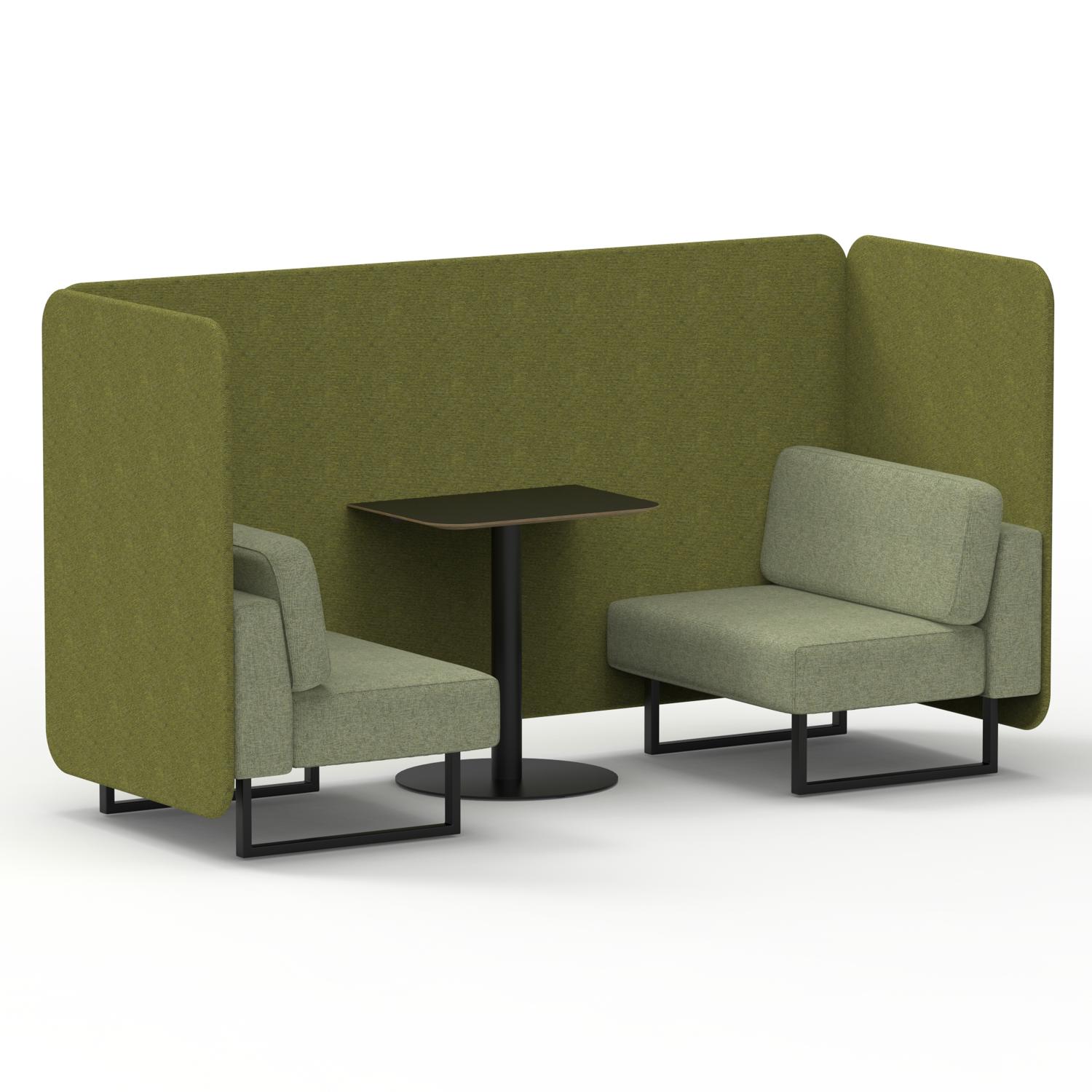 Brixworth 2 Seater Bench Booth With Black Legs And Black Table With Black Leg In Rivet Fabric - Olive Panels And Burnish Sofa