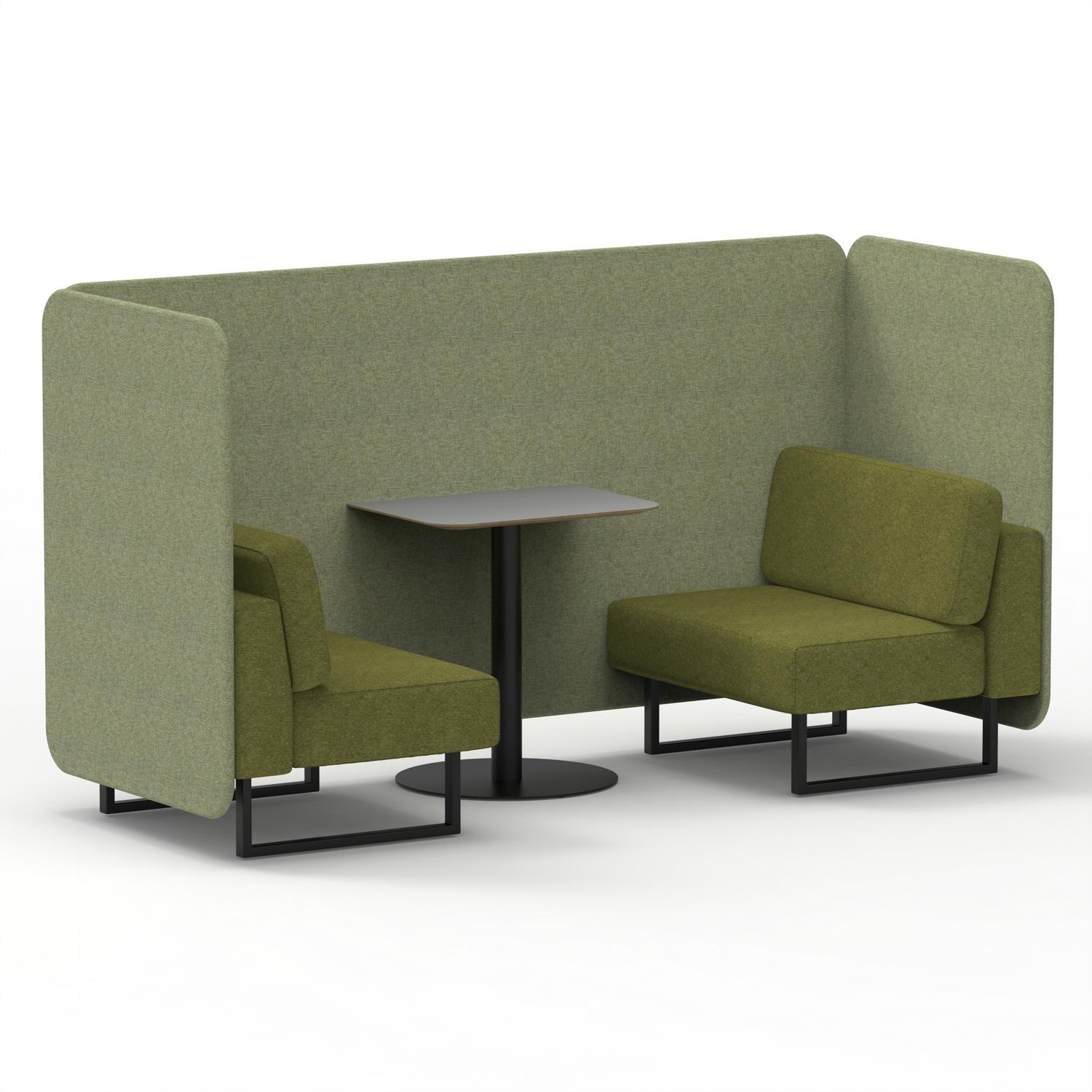 Brixworth 2 Seater Bench Booth With Black Legs And Grey Table With Black Leg In Rivet Fabric - Burnish Panels And Olive Sofa