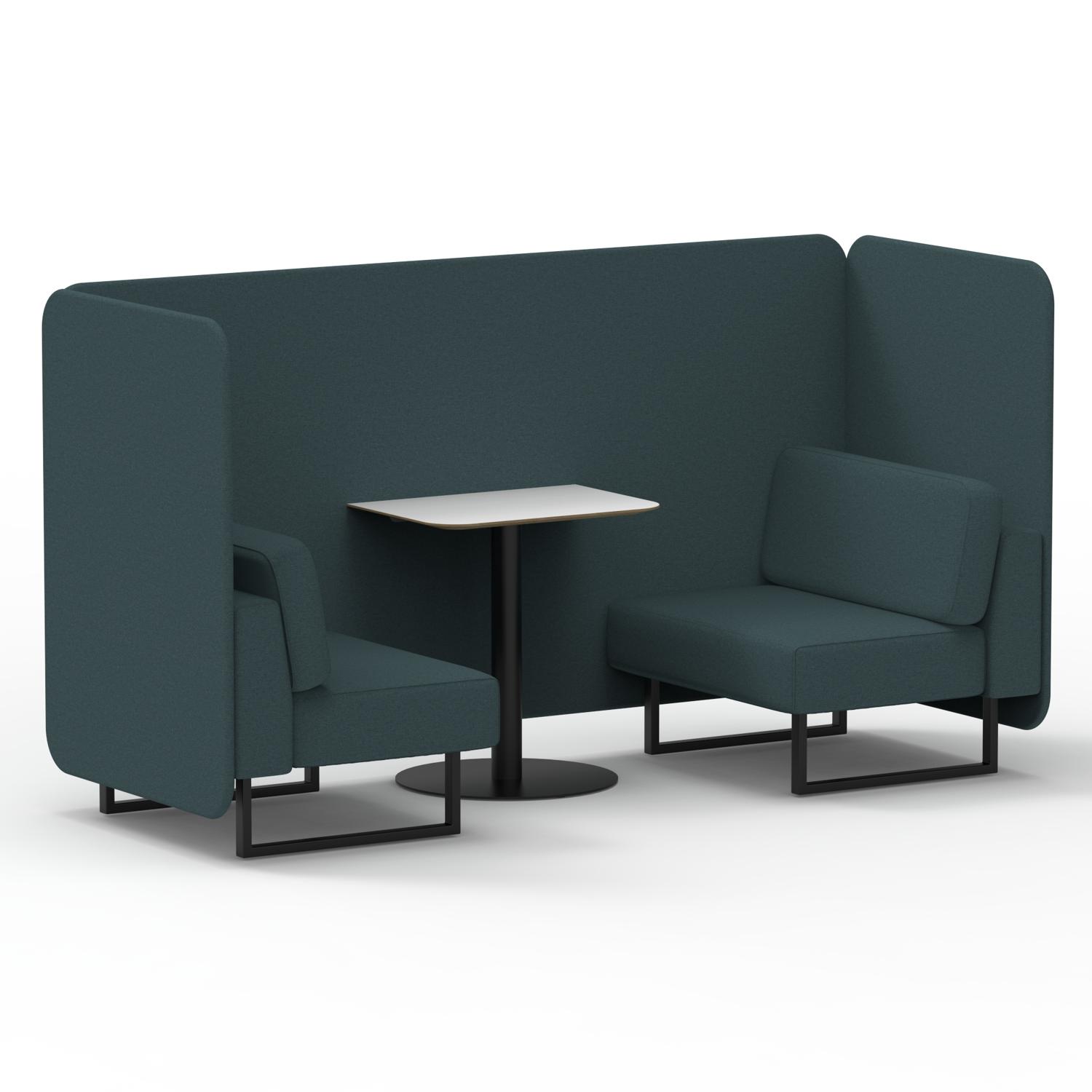 Brixworth 2 Seater Bench Booth With Black Legs And White Table With Black Leg In X2 Fabric - Polygon Panels And Sofa