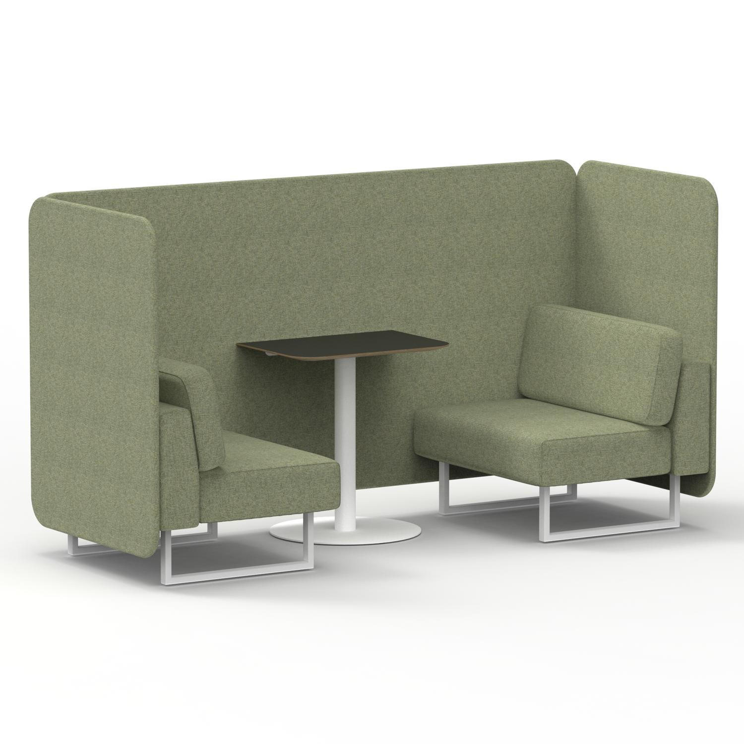 Brixworth 2 Seater Bench Booth With White Legs And Black Table With White Leg In Rivet Fabric - Burnish Panels And Sofa