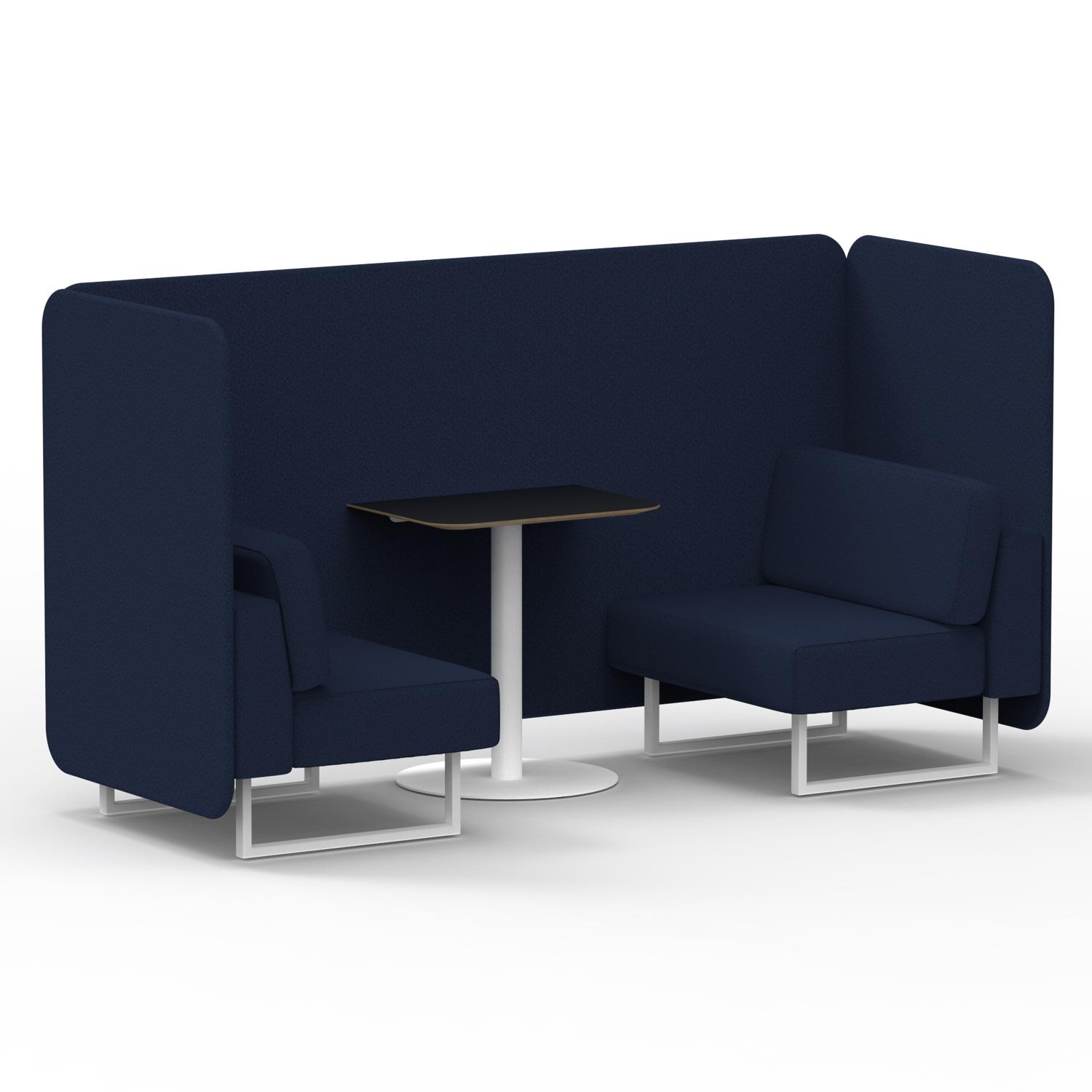 Brixworth 2 Seater Bench Booth With White Legs And Black Table With White Leg In Synergy Fabric - Alike Panels And Sofa