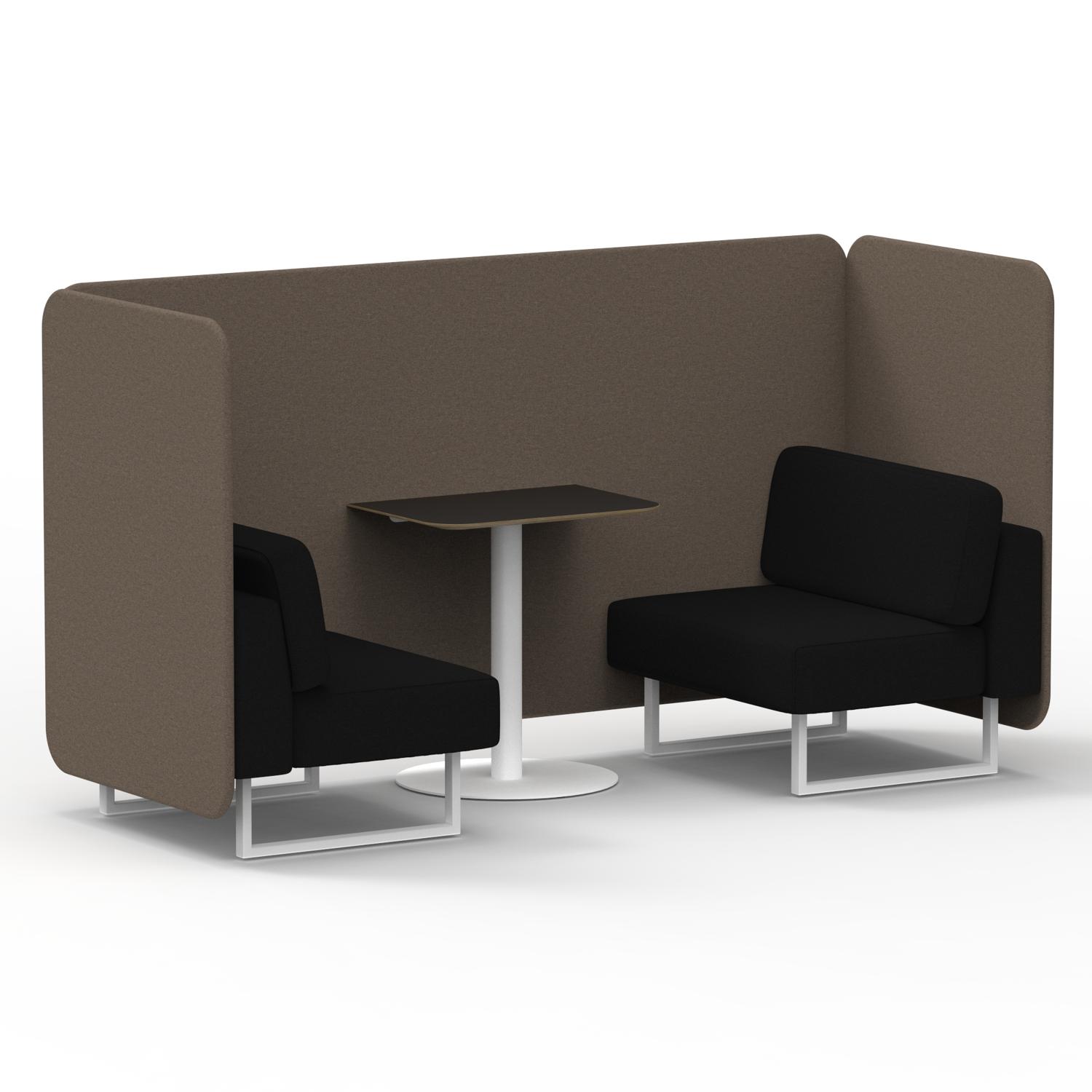 Brixworth 2 Seater Bench Booth With White Legs And Black Table With White Leg In X2 Fabric - Theory Panels And Diameter Sofa
