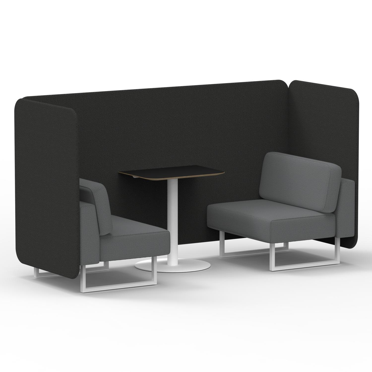 Brixworth 2 Seater Bench Booth With White Legs And Black Table With White Leg In Synergy Fabric - Mix Panels And Partner Sofa