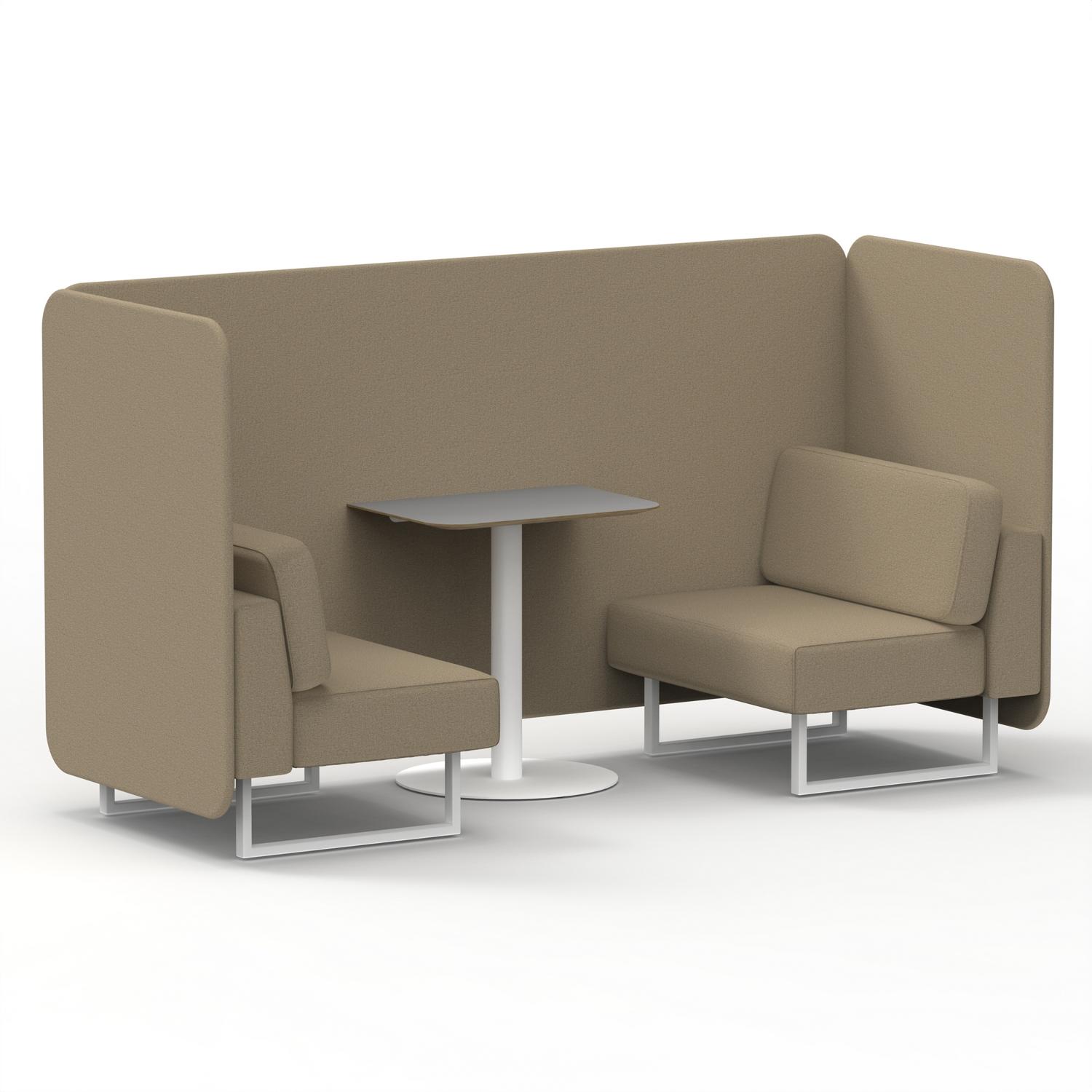 Brixworth 2 Seater Bench Booth With White Legs And Grey Table With White Leg In Main Line Flax Fabric - Upminster Panels And Sofa