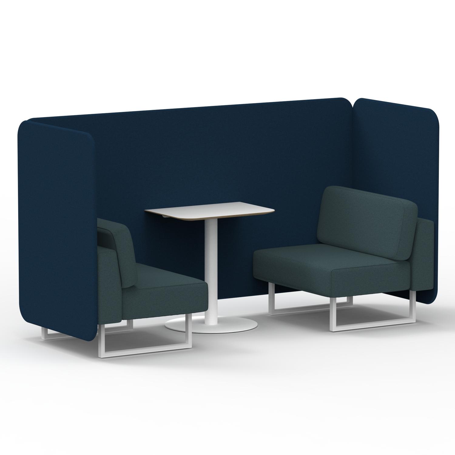 Brixworth 2 Seater Bench Booth With White Legs And White Table With White Leg In X2 Fabric - Calculus Panels And Polygon Sofa