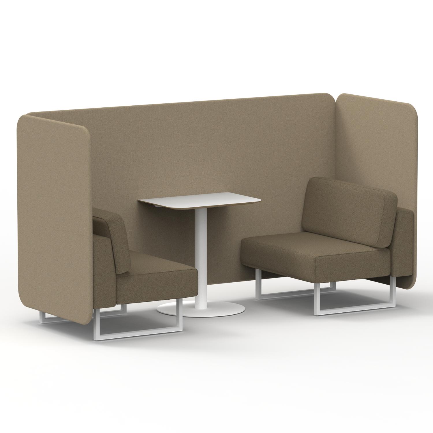 Brixworth 2 Seater Bench Booth With White Legs And White Table With White Leg In Main Line Flax Fabric - Upminster Panels And Bank Sofa