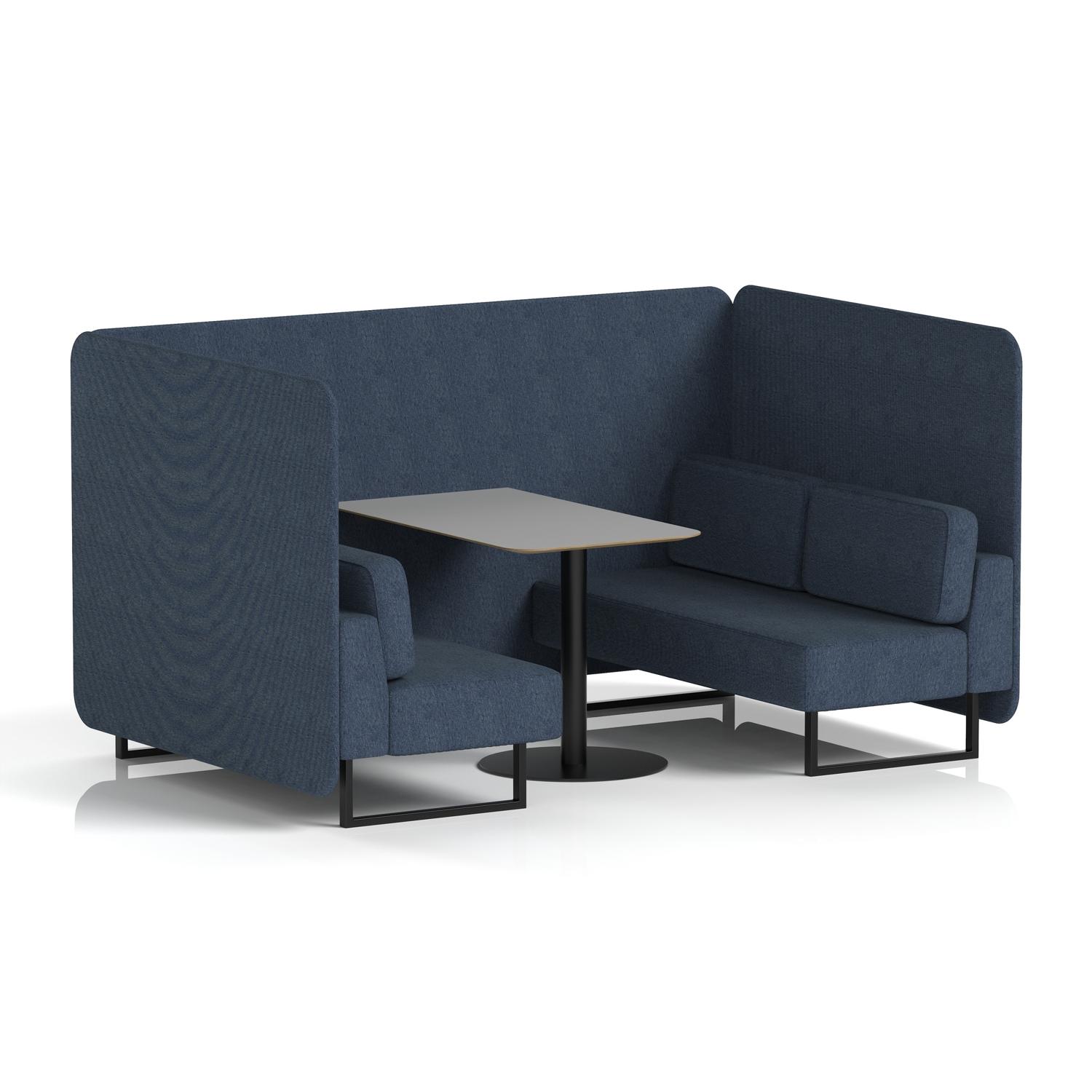 Brixworth 4 Seater Bench Booth With Black Legs And Grey Table With Black Leg In Rivet Fabric - Crucible Panels And Sofa
