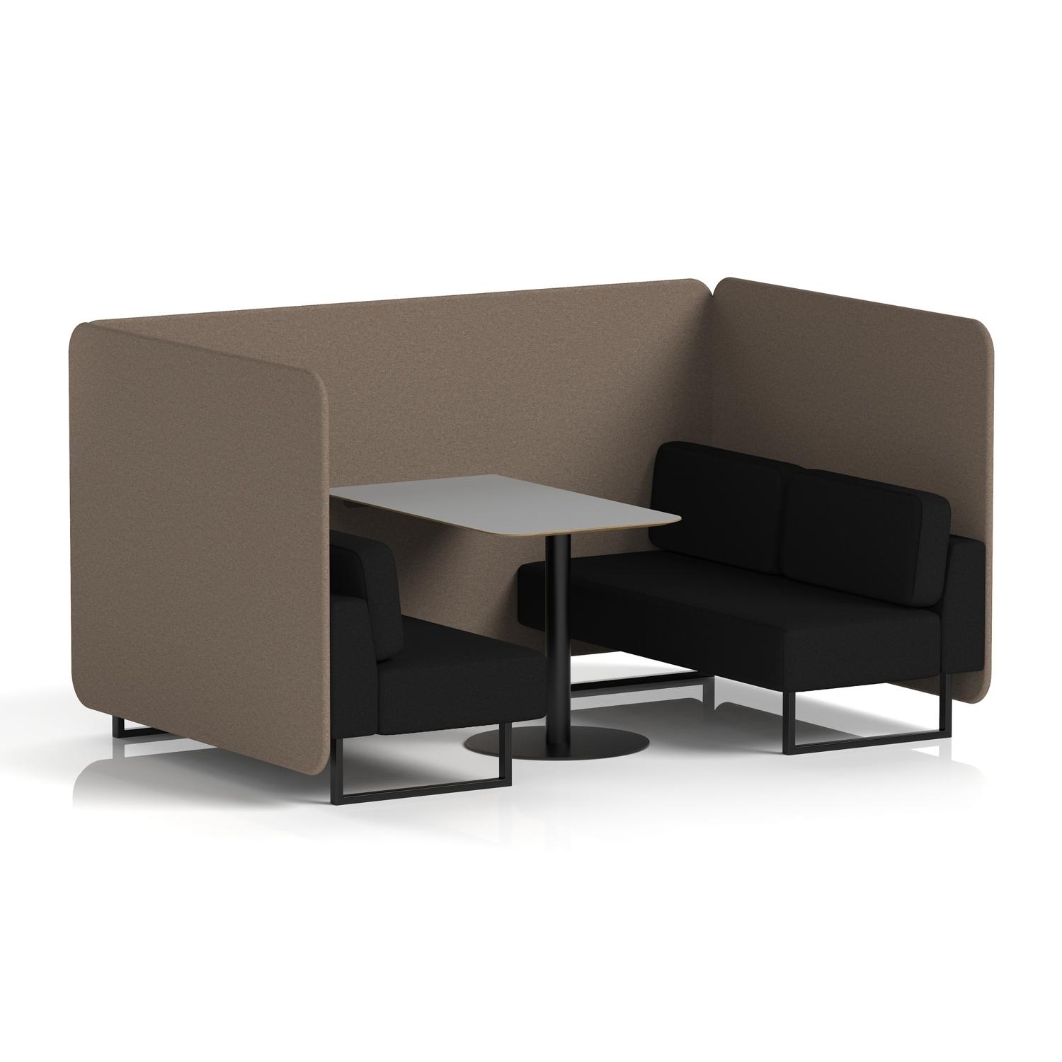 Brixworth 4 Seater Bench Booth With Black Legs And Grey Table With Black Leg In X2 Fabric - Theory Panels And Diameter Sofa